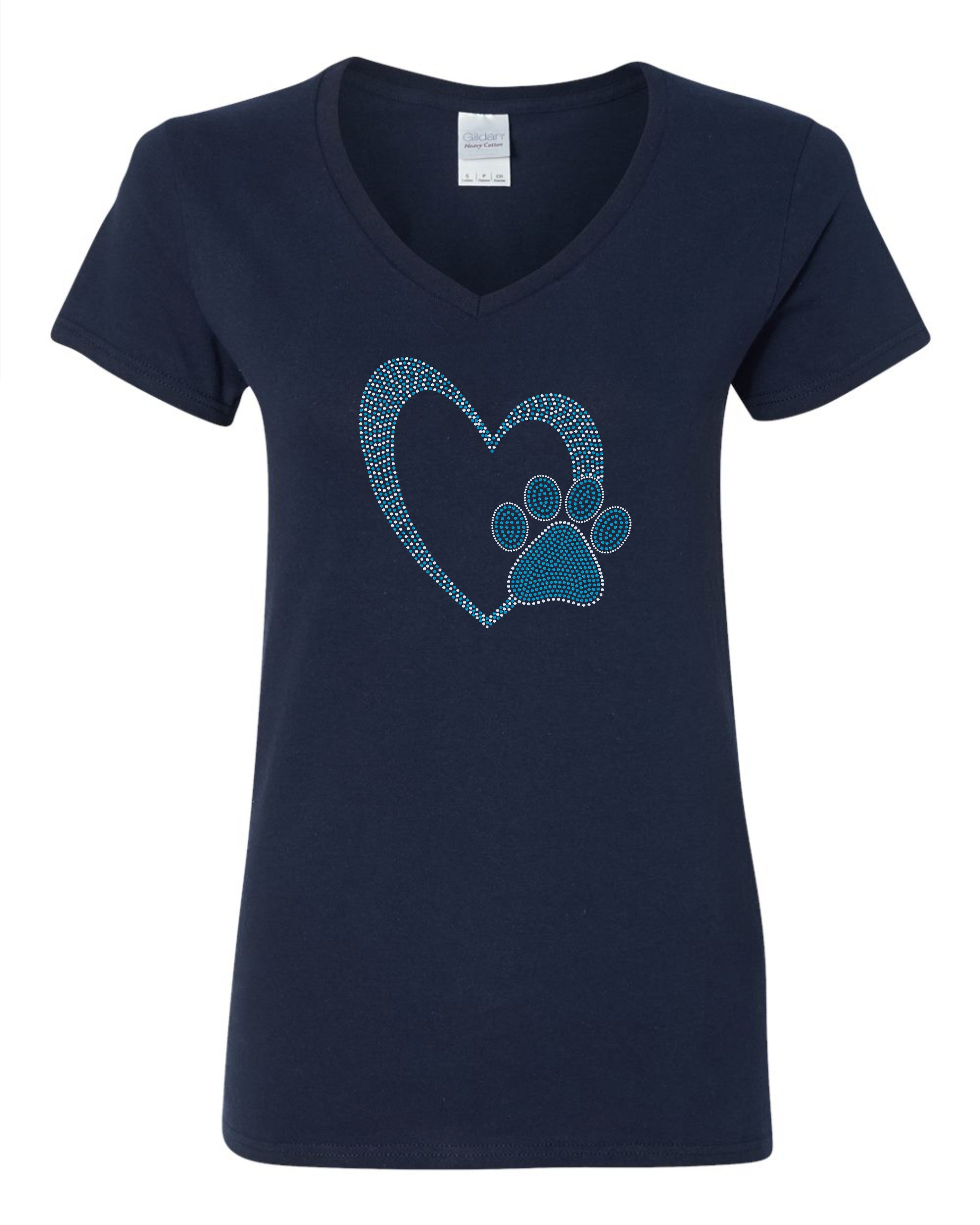 Heart Paw Print Dog Lover Mom Bling Apparel β Ladies V-Neck Tee, Unisex Crewneck, Ladies Long Sleeve V-Neck Shirt, Unisex Sweatshirt