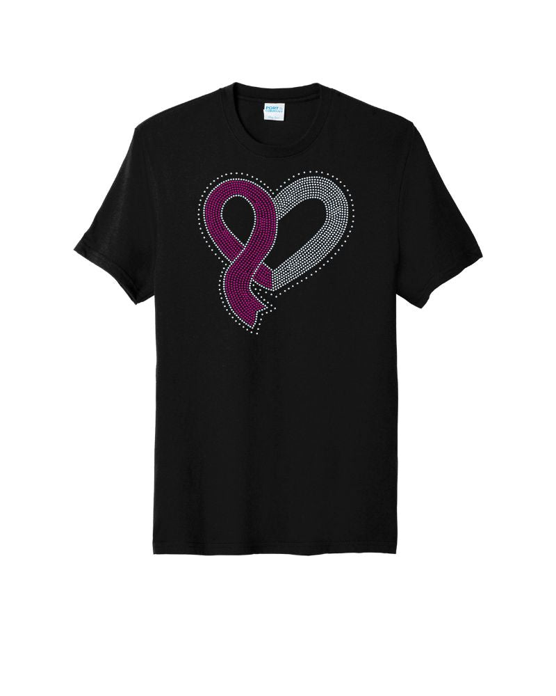 Heart of Hope Breast Cancer Awareness Ribbon Apparel – Ladies V-Neck Tee, Unisex Crewneck, Ladies Long Sleeve V-Neck Shirt, Unisex Sweatshirt Choose your Ribbon Color Bling
