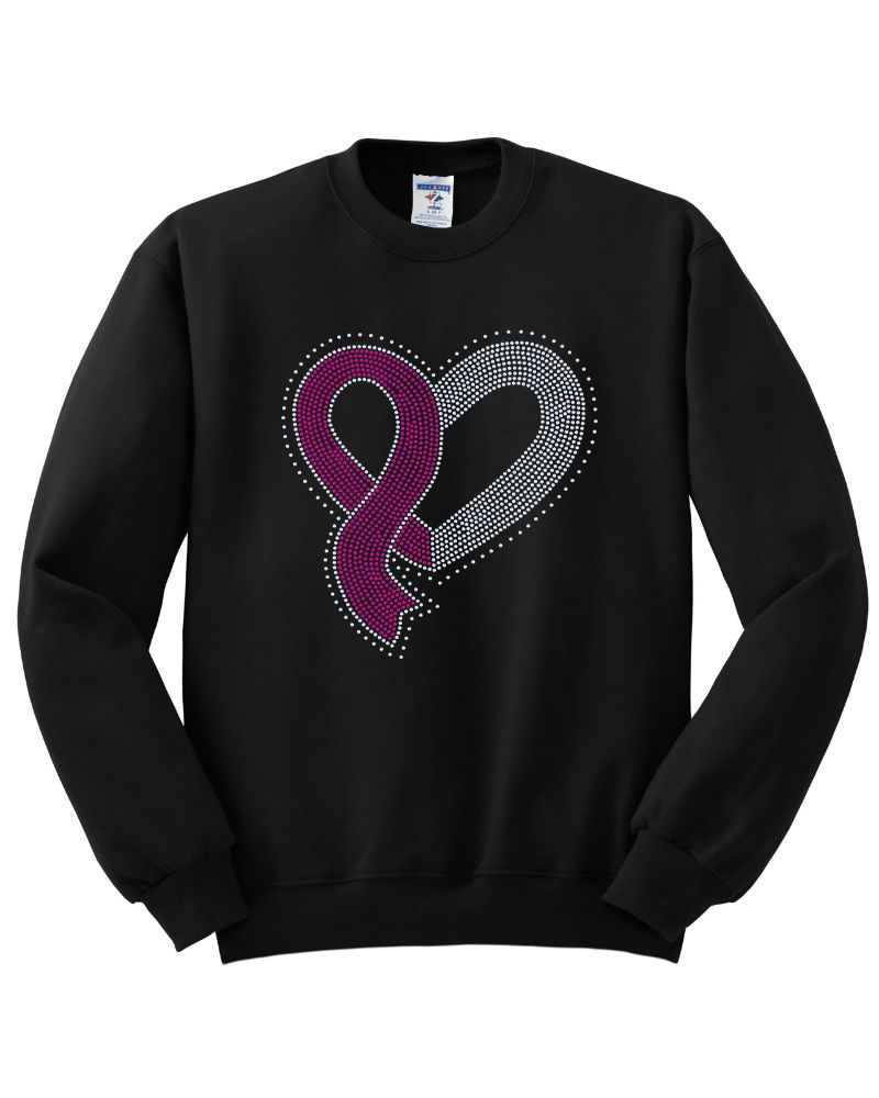 Heart of Hope Breast Cancer Awareness Ribbon Apparel – Ladies V-Neck Tee, Unisex Crewneck, Ladies Long Sleeve V-Neck Shirt, Unisex Sweatshirt Choose your Ribbon Color Bling