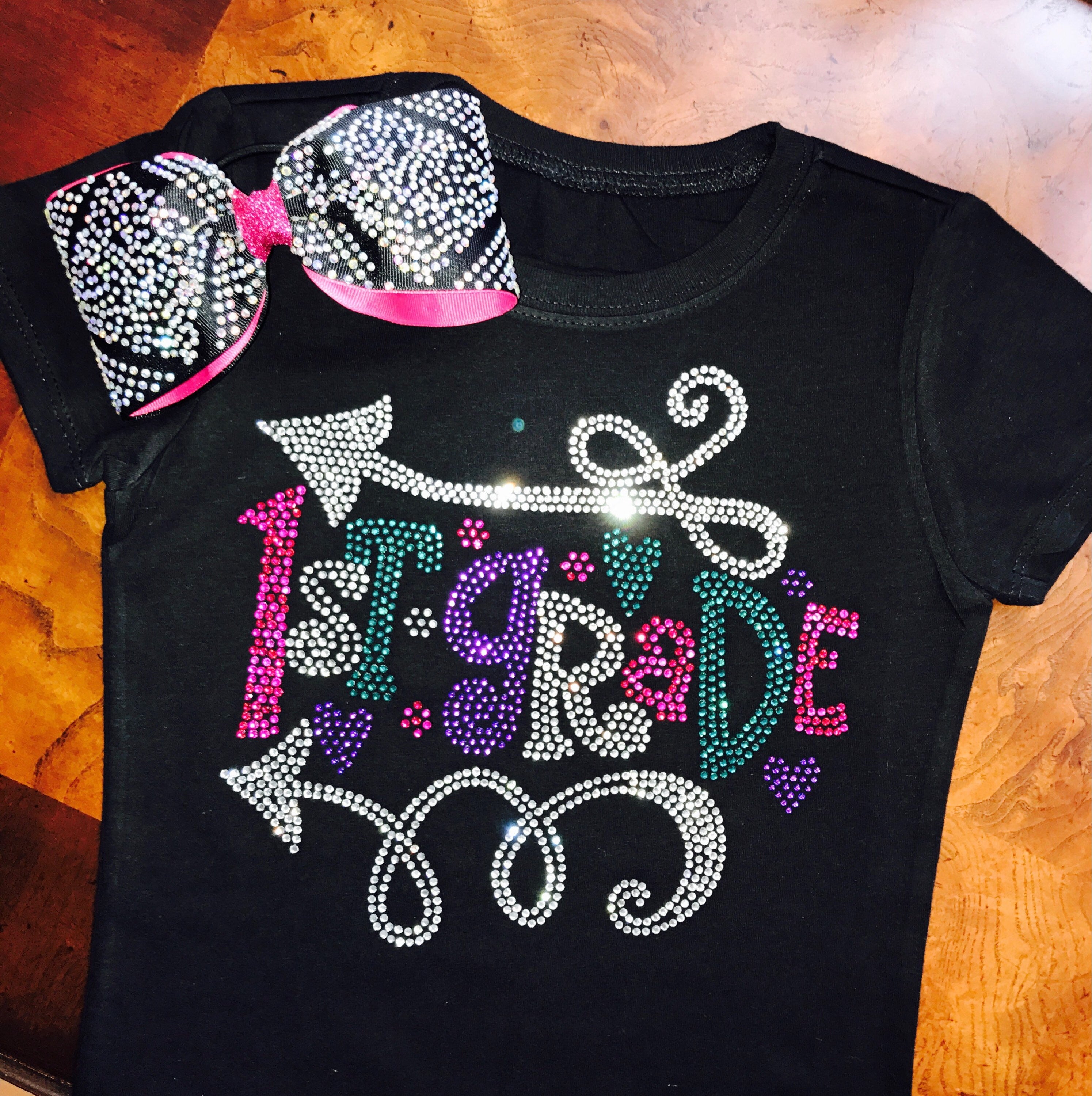 Bling Youth Grade School Tees, Back to School Tees, Arrow Accents, First Grade Bling Tee, 1st Grade, 2nd Grade, 3rd, 4th, 5th Grade Tee - Stitch N Bling