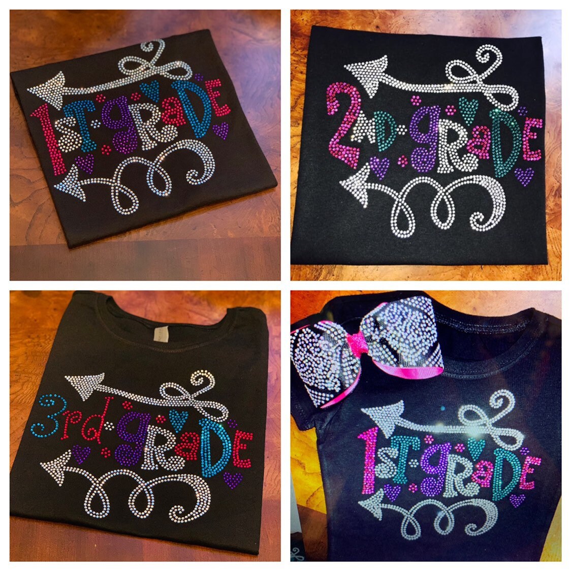 Bling Youth Grade School Tees, Back to School Tees, Arrow Accents, First Grade Bling Tee, 1st Grade, 2nd Grade, 3rd, 4th, 5th Grade Tee - Stitch N Bling