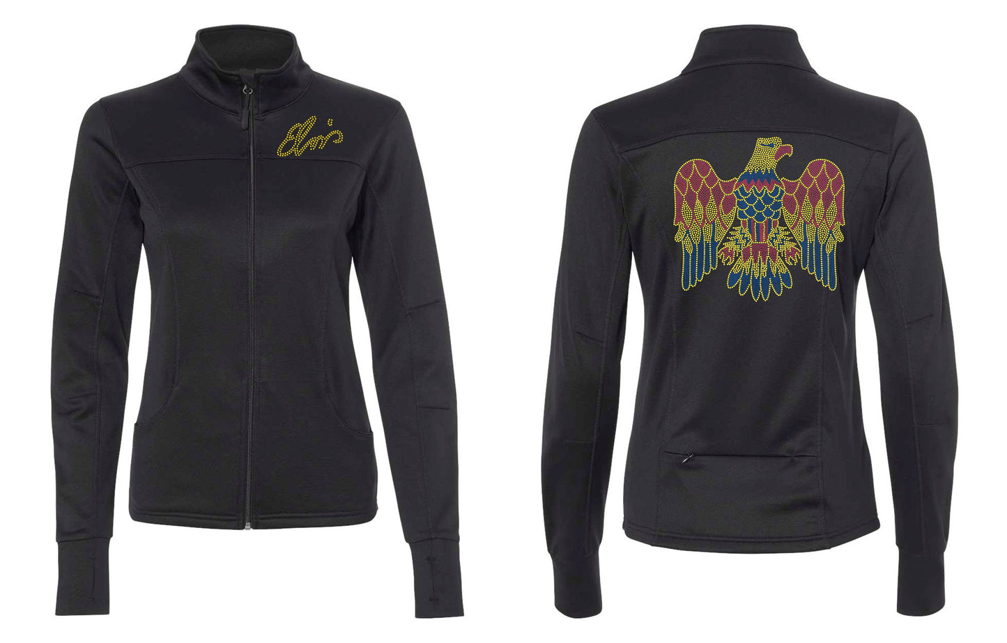 Elvis Eagle Bling Zippered Jacket, Zippered Hoodie or Sweatshirt! Full Sized Elvis Cape Eagle / Extra Large Elvis Design with Bling! - Stitch N Bling