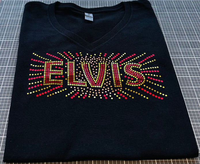 Elvis Lights Bling Tees! RED and Gold Bling Tee or Sweatshirt - Stitch N Bling