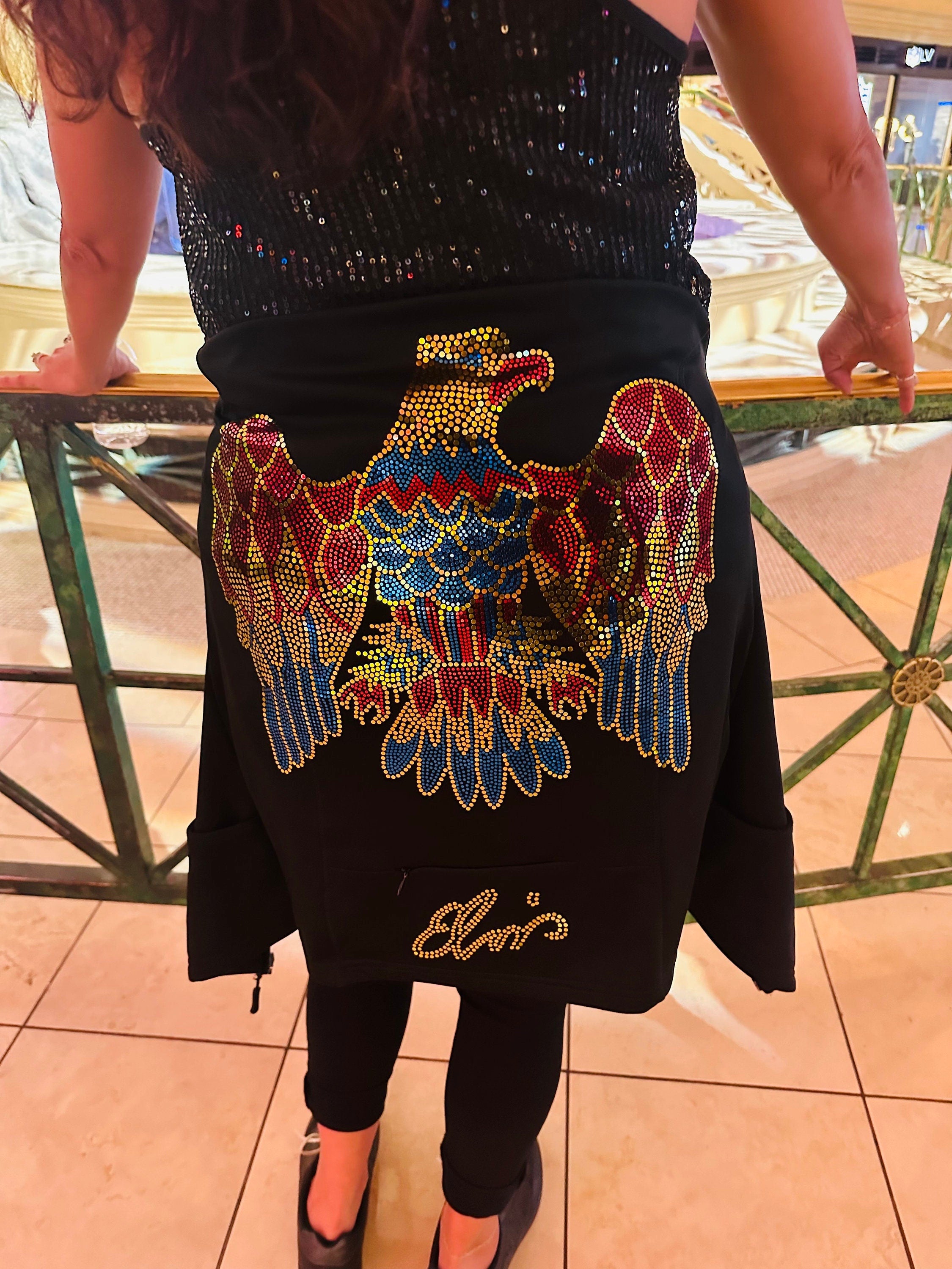 Elvis Eagle Bling Zippered Jacket, Zippered Hoodie or Sweatshirt! Full Body Jumpsuit Elvis / XL Elvis Design! Eagle with Bling! - Stitch N Bling