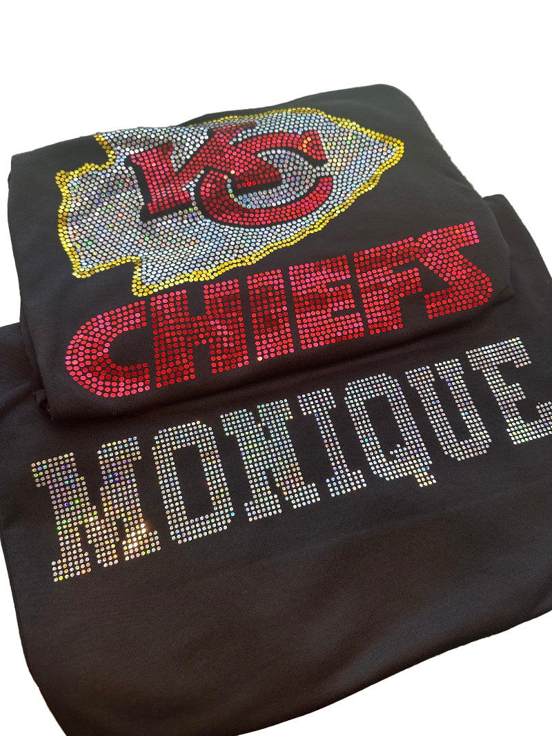 Personalized Kansas City Bling Tee, High Heel Shoe, Chiefs Girl, Personalization Optional! Sweatshirts and Long sleeve Available! - Stitch N Bling