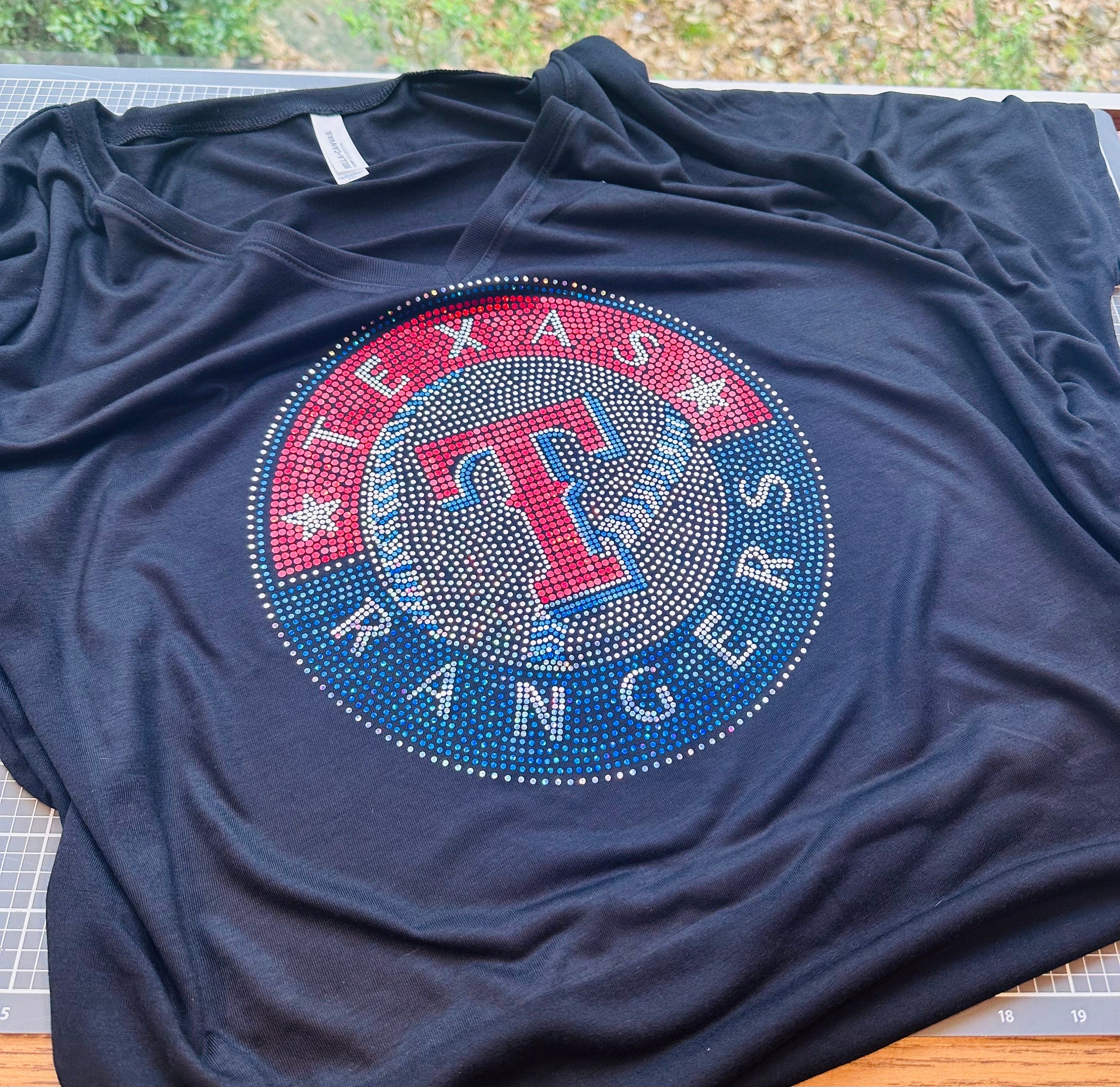 Texas Rangers Bling / Baseball Sparkle/ Texas Sports Bling White, Black or Navy Tee or Tank - Stitch N Bling