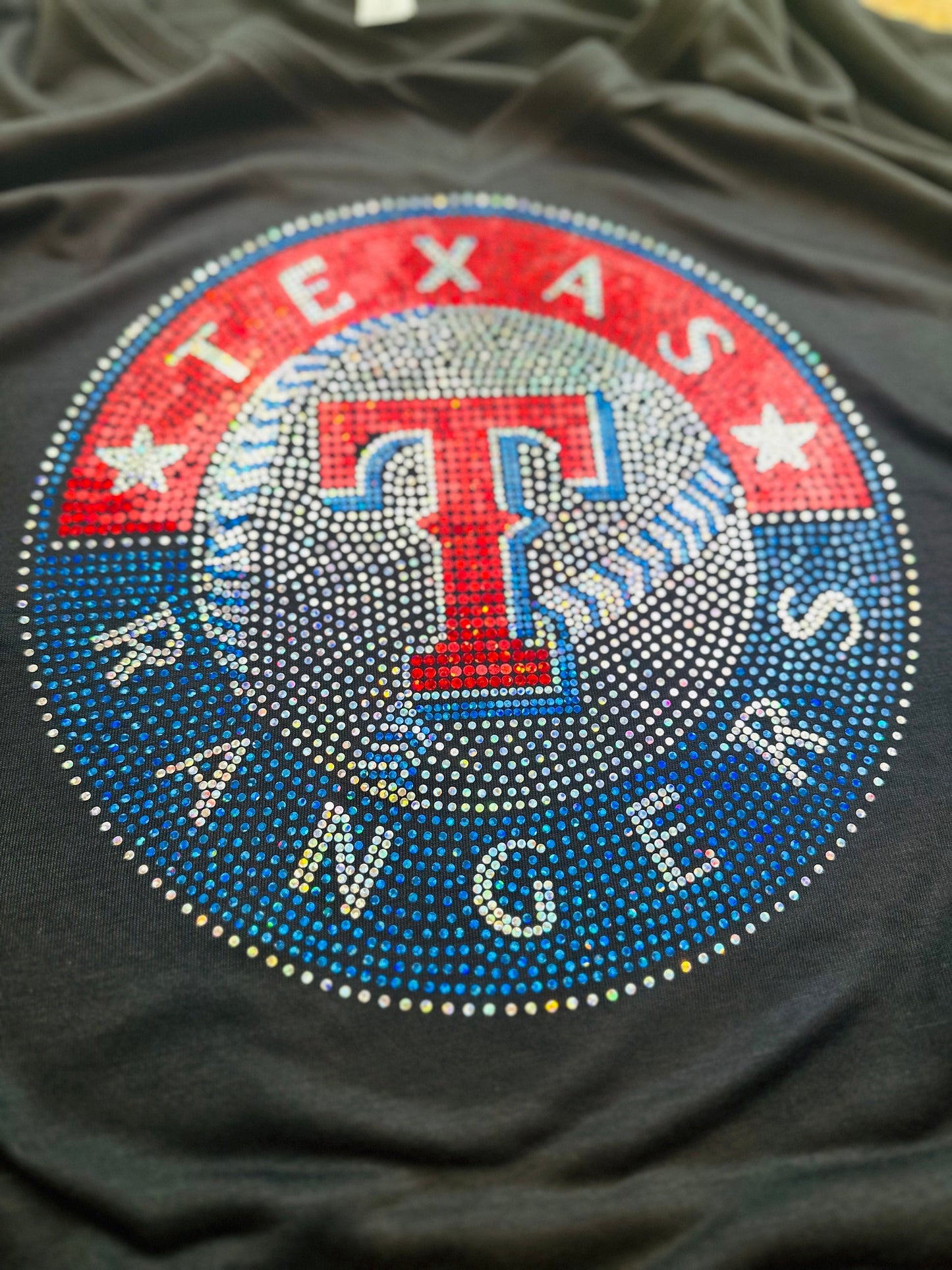 Texas Rangers Bling / Baseball Sparkle/ Texas Sports Bling White, Black or Navy Tee or Tank - Stitch N Bling