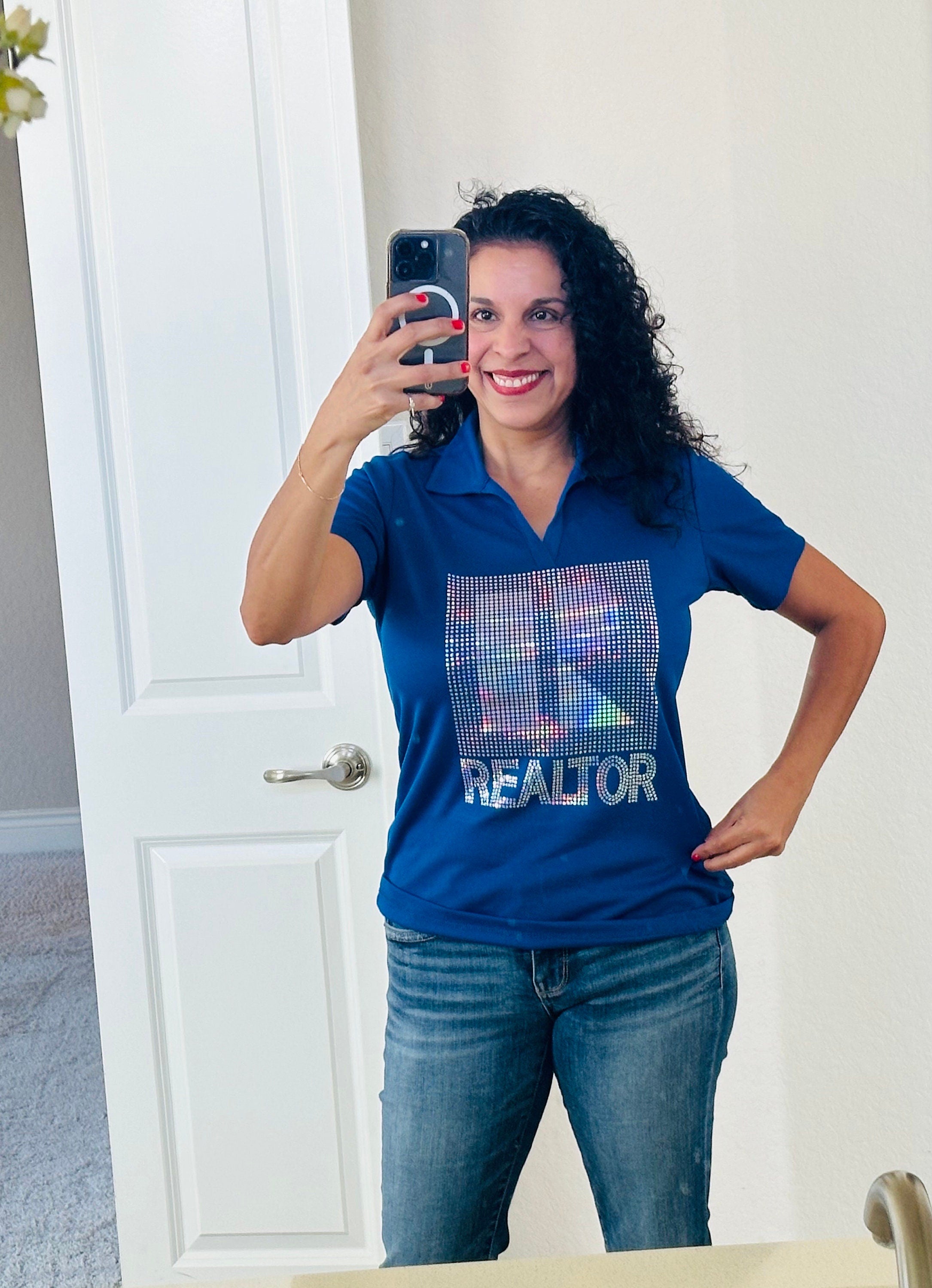 Ask Me About Real Estate Bling Shirt / Real Estate Work Polo or T-Shirt Sparkly Spangle Collared Tee - Stitch N Bling
