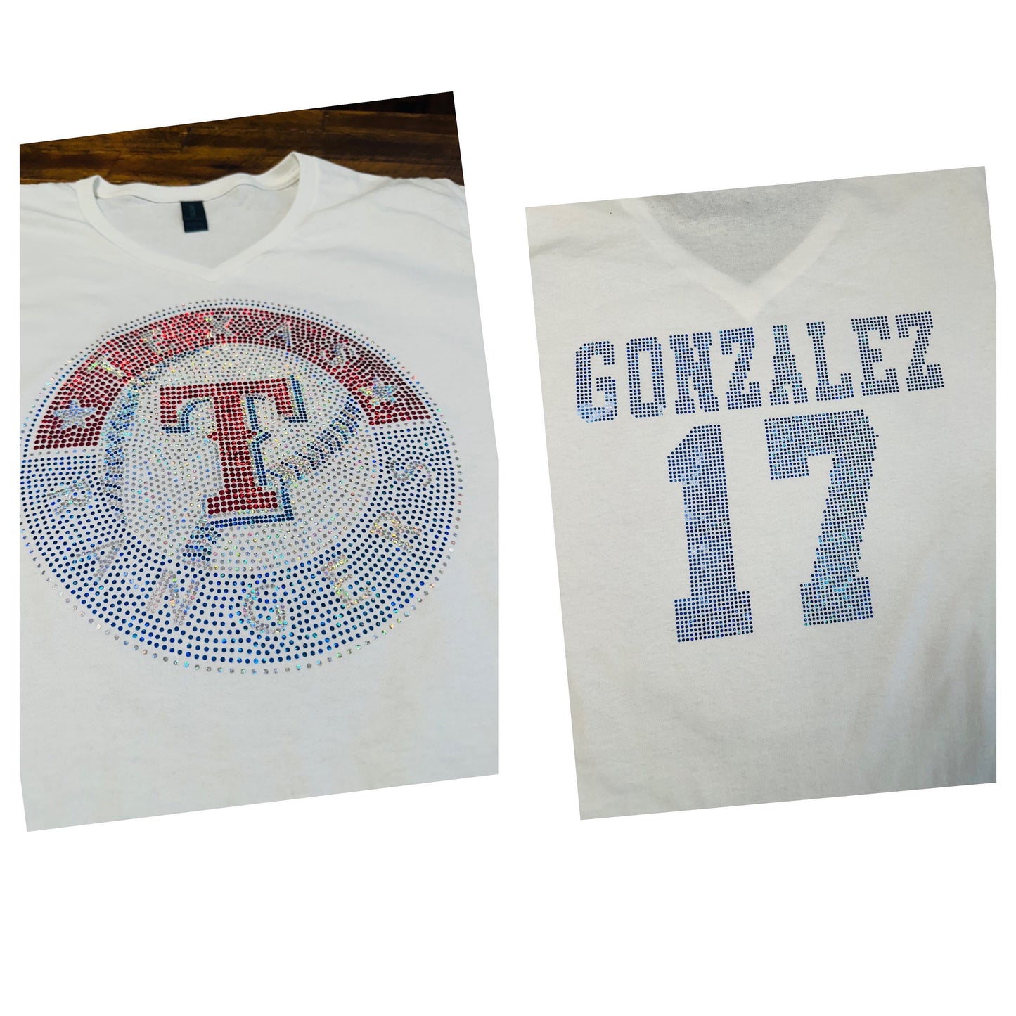 Texas Rangers Bling / Baseball Sparkle/ Texas Sports Bling White, Black or Navy Tee or Tank - Stitch N Bling