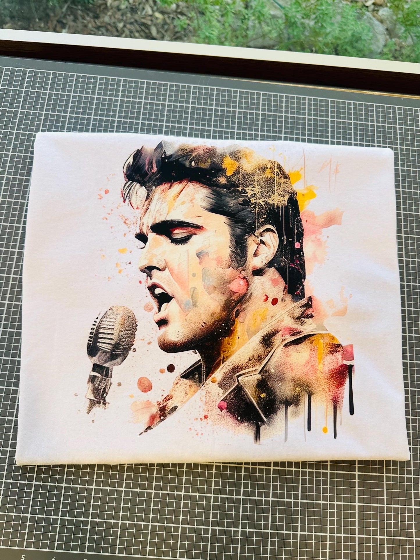 Elvis Presley Singing Watercolor 1 Tee! Personalization available! Kids Sizes/ Personalize with Quote or Lyrics on Back! - Stitch N Bling