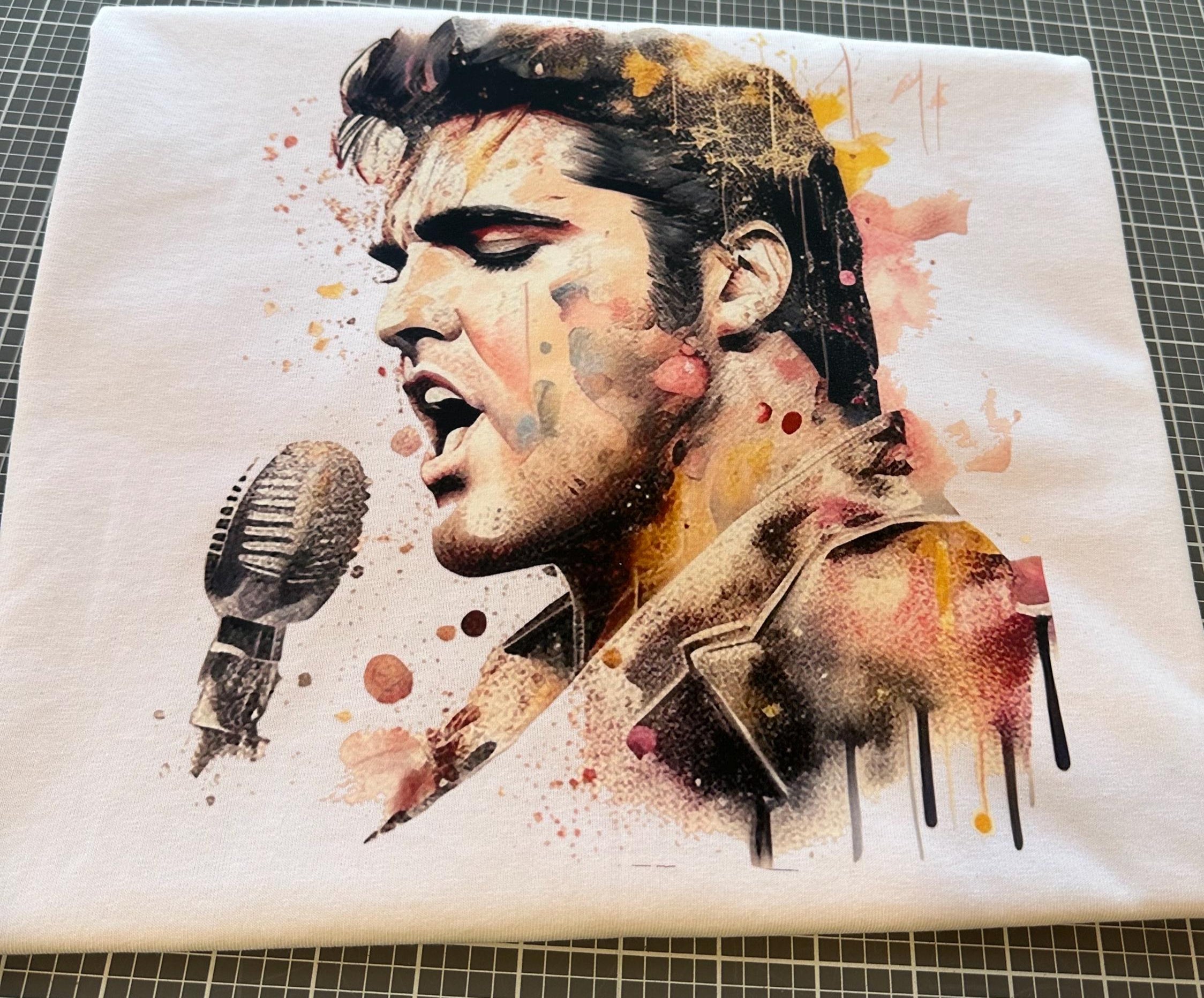 Elvis Presley Singing Watercolor 1 Tee! Personalization available! Kids Sizes/ Personalize with Quote or Lyrics on Back! - Stitch N Bling