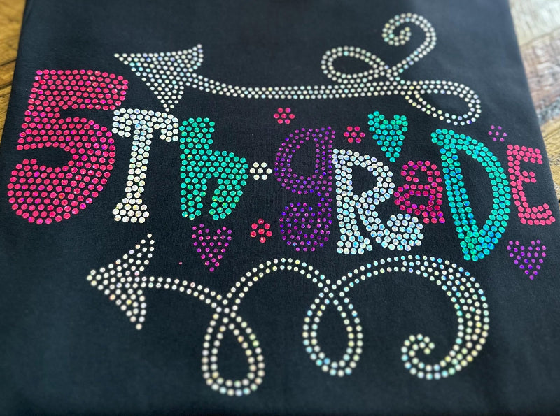 Bling Youth Grade School Tees, Back to School Tees, Arrow Accents, First Grade Bling Tee, 1st Grade, 2nd Grade, 3rd, 4th, 5th Grade Tee - Stitch N Bling