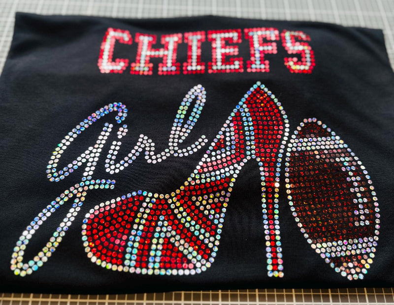 Personalized Kansas City Bling Tee, High Heel Shoe, Chiefs Girl, Personalization Optional! Sweatshirts and Long sleeve Available! - Stitch N Bling