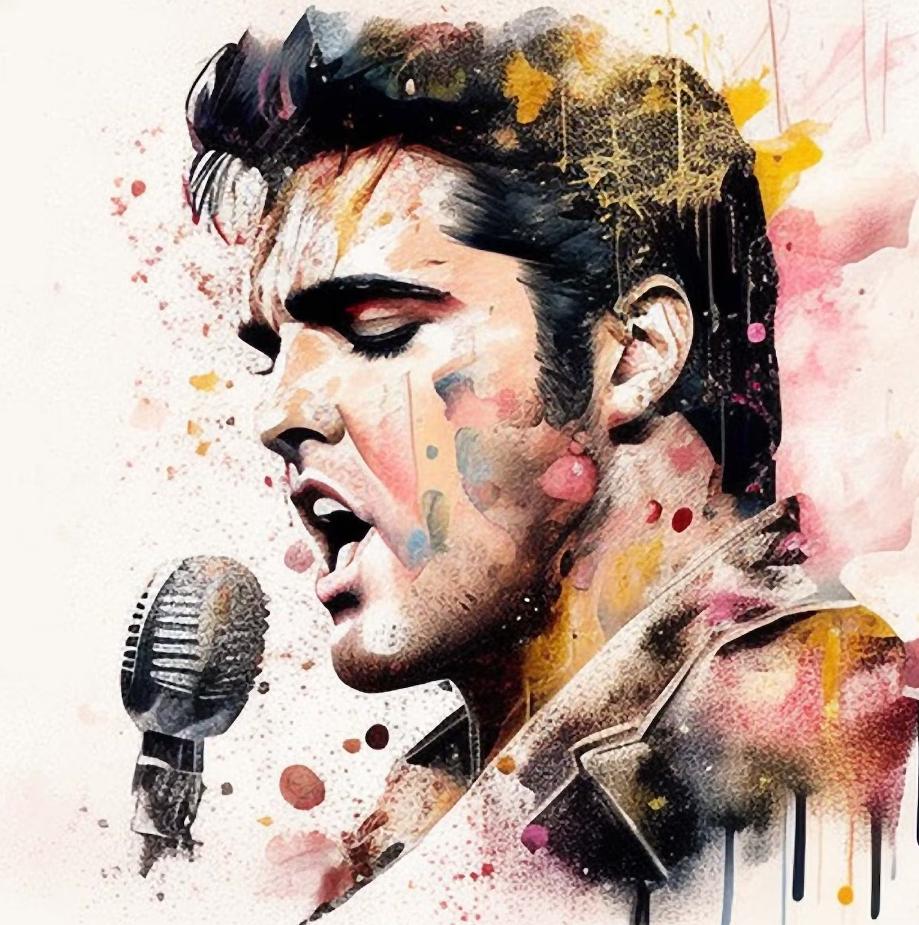 Elvis Presley Singing Watercolor 1 Tee! Personalization available! Kids Sizes/ Personalize with Quote or Lyrics on Back! - Stitch N Bling