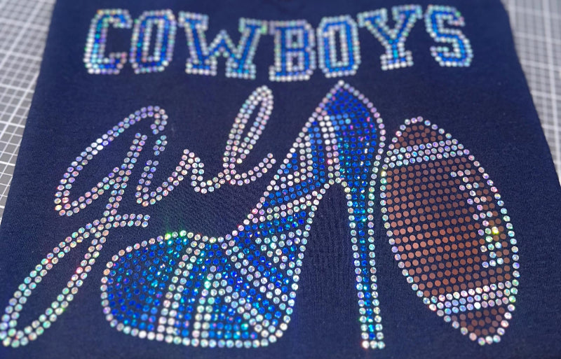 Dallas Cowboys Bling Tee, Bling High Heel Shoe, Cowboys Girl, Optional Personalization Name & Number Tee! - Stitch N Bling