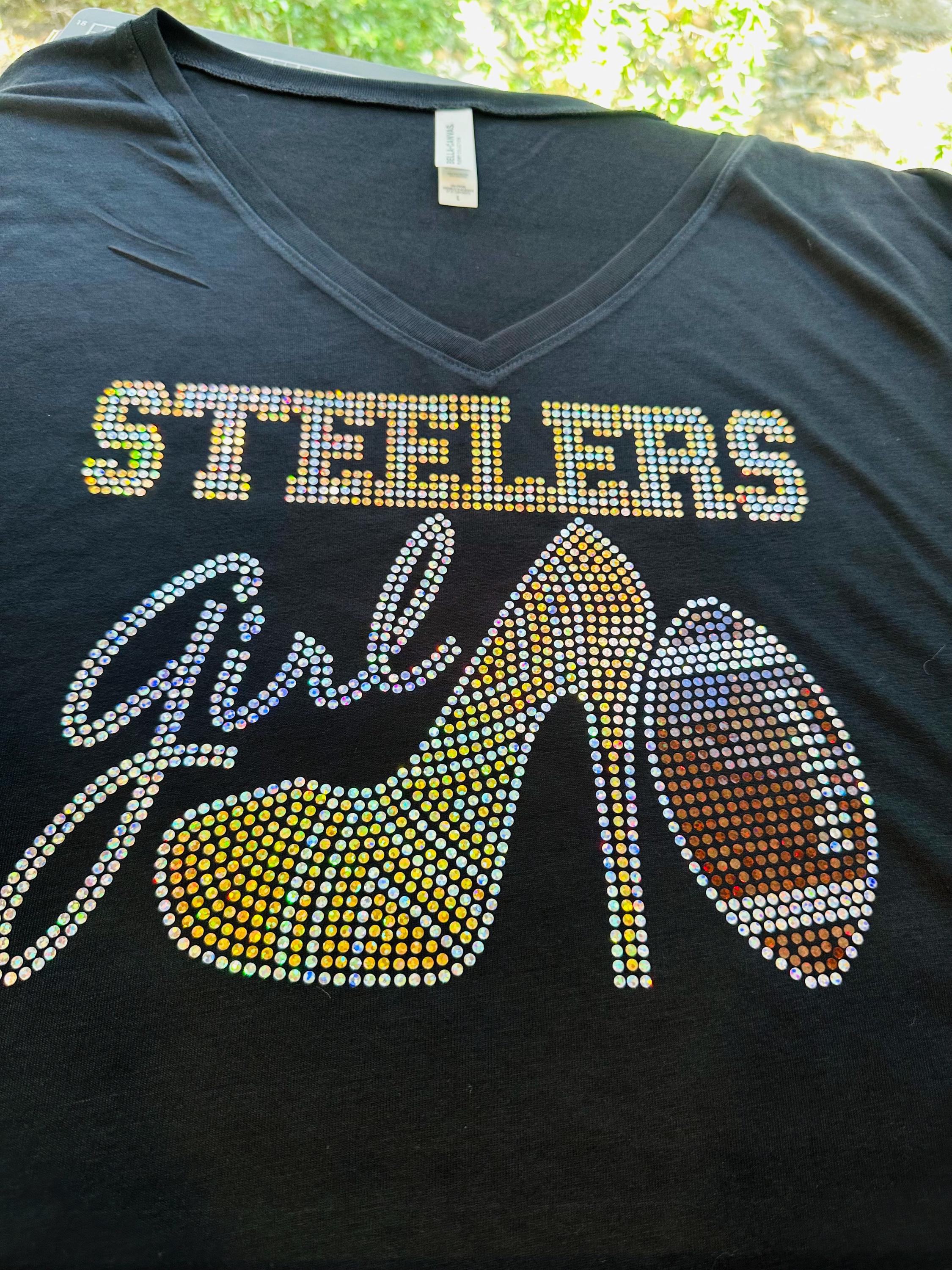 Pittsburgh Steelers Bling Tee, Converse Tennis Shoe, Bling High Heel, Steelers Girl, Optional Personalization Name & Number Tee! - Stitch N Bling
