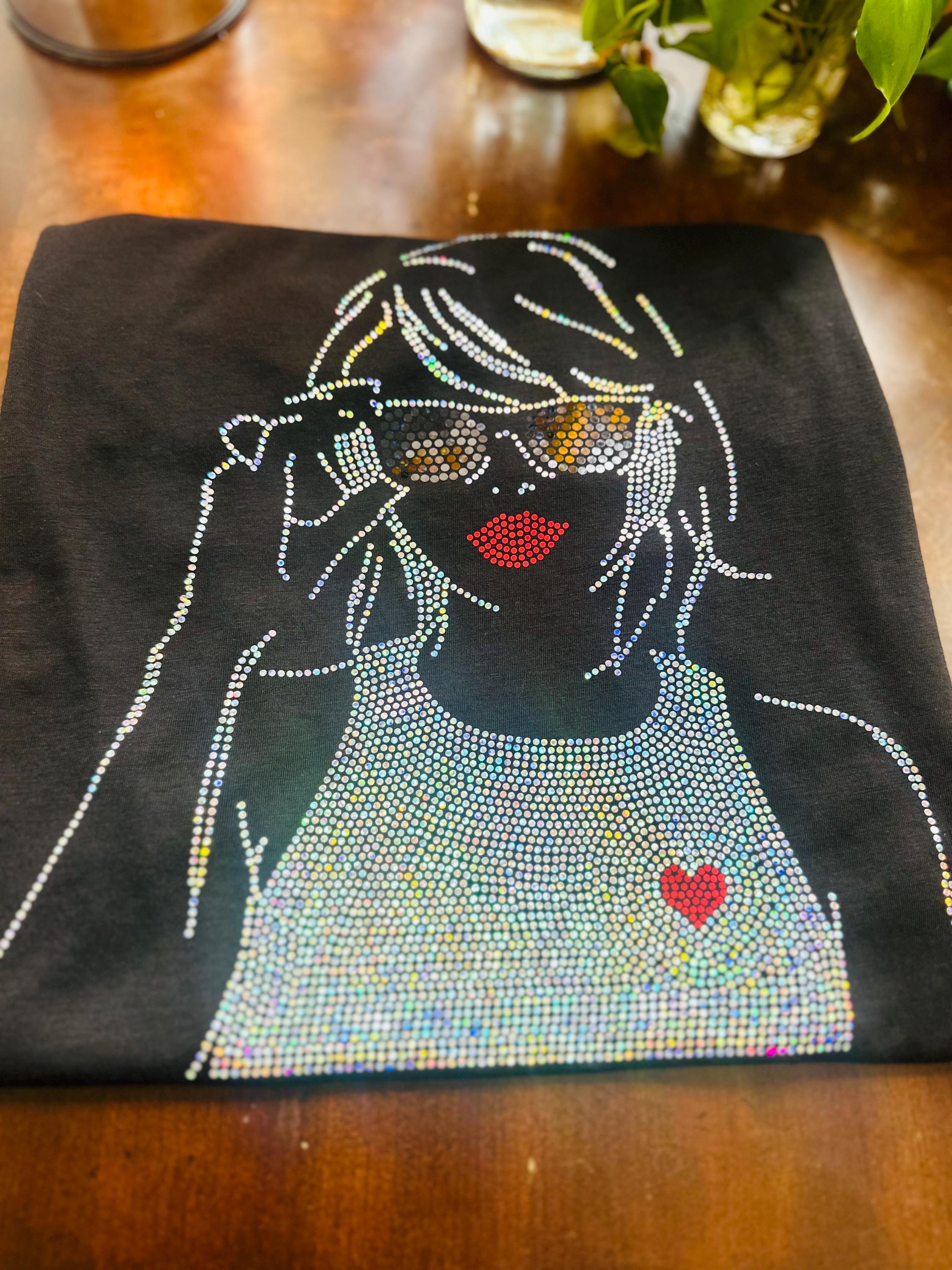 Tay Heart Bling Tee or Sweatshirt / Singer Sparkly Spangle T-Shirt, Tee Shirt or Sweatshirt / Bling Apparel / The Eras Tour - Stitch N Bling