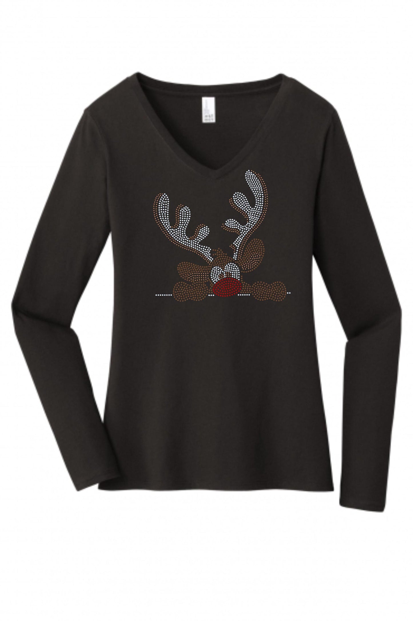 Christmas Reindeer Bling Tee, T-Shirt Christmas Spangle Design! Rudolph the Reindeer Tee, Long Sleeve or Sweatshirts! - Stitch N Bling