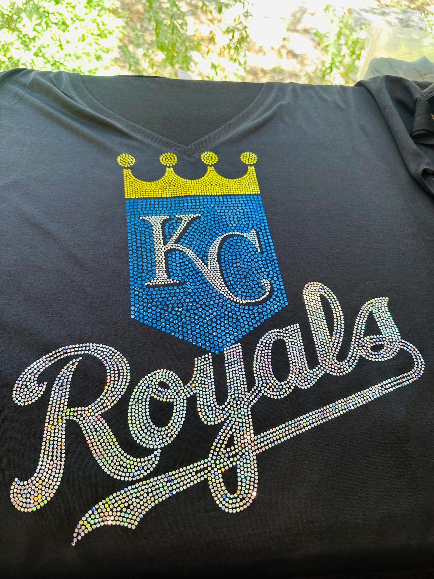 Kansas City Royals Bling / Baseball Sparkle/ KC Royals Sports Bling Navy or Black Tee or Tank - Stitch N Bling