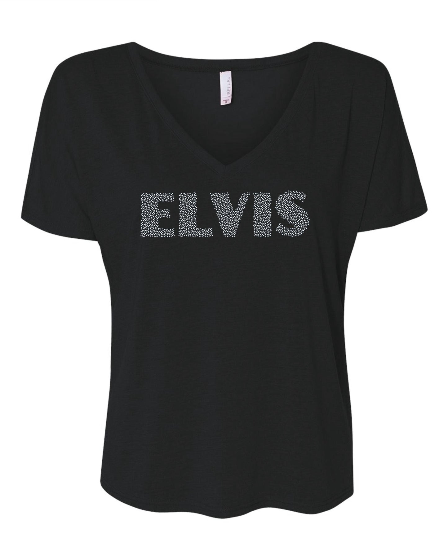 Elvis Presley Name Scatter Bling Tee, long sleeve or Sweatshirt! Elvis Bling in Red, Silver, Gold spangles or any custom color! - Stitch N Bling
