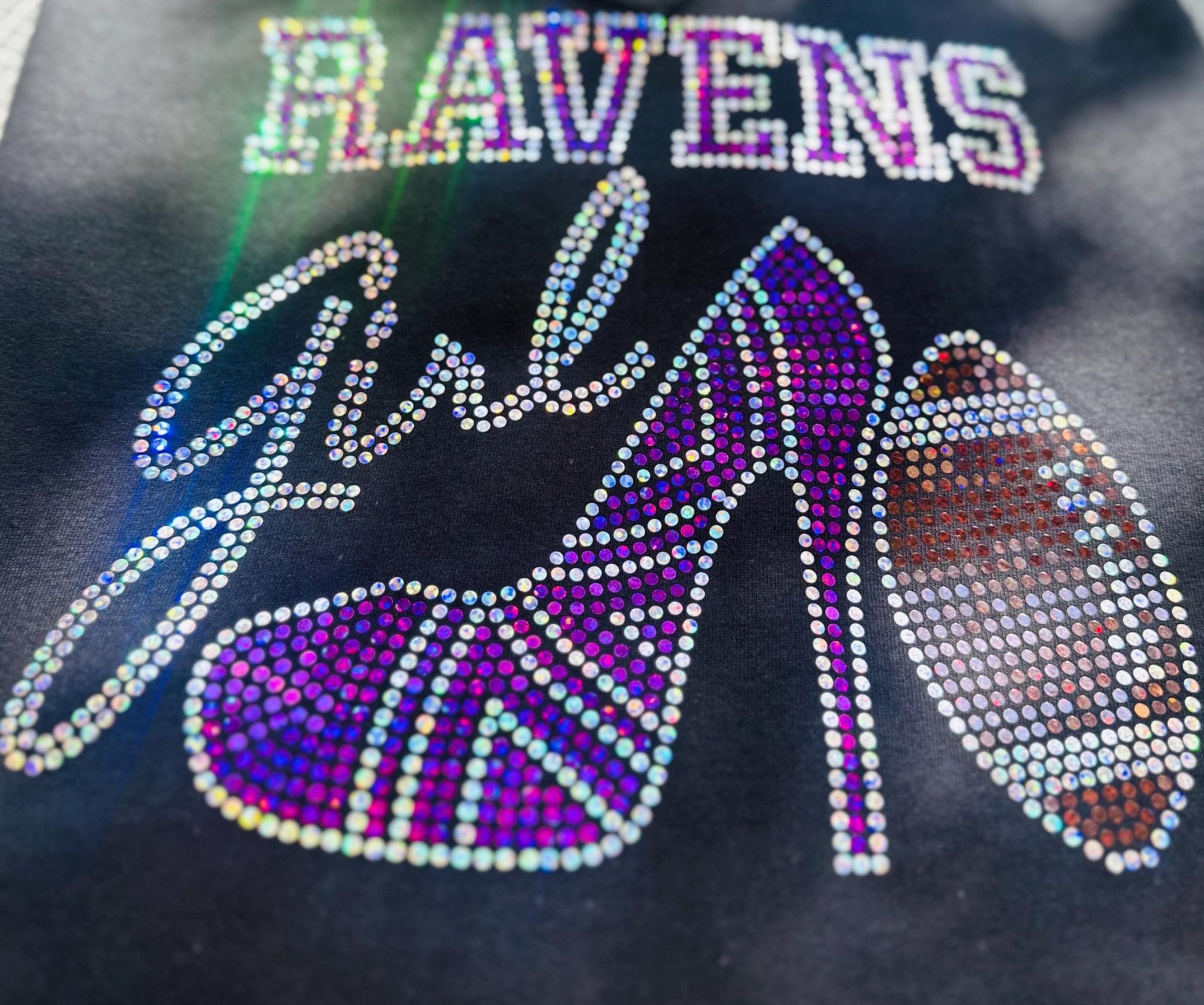 Personalized Baltimore Ravens Bling Tee, High Heel Shoe, Ravens Girl, Personalization Optional! Long sleeve and Sweatshirts! - Stitch N Bling