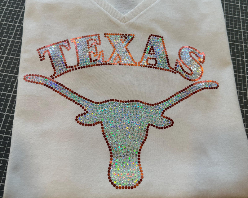 UT Austin Longhorn Texas University! University of Texas at Austin Bling/University/Texas Sports Bling Tee or Tank! White or Black tee! - Stitch N Bling