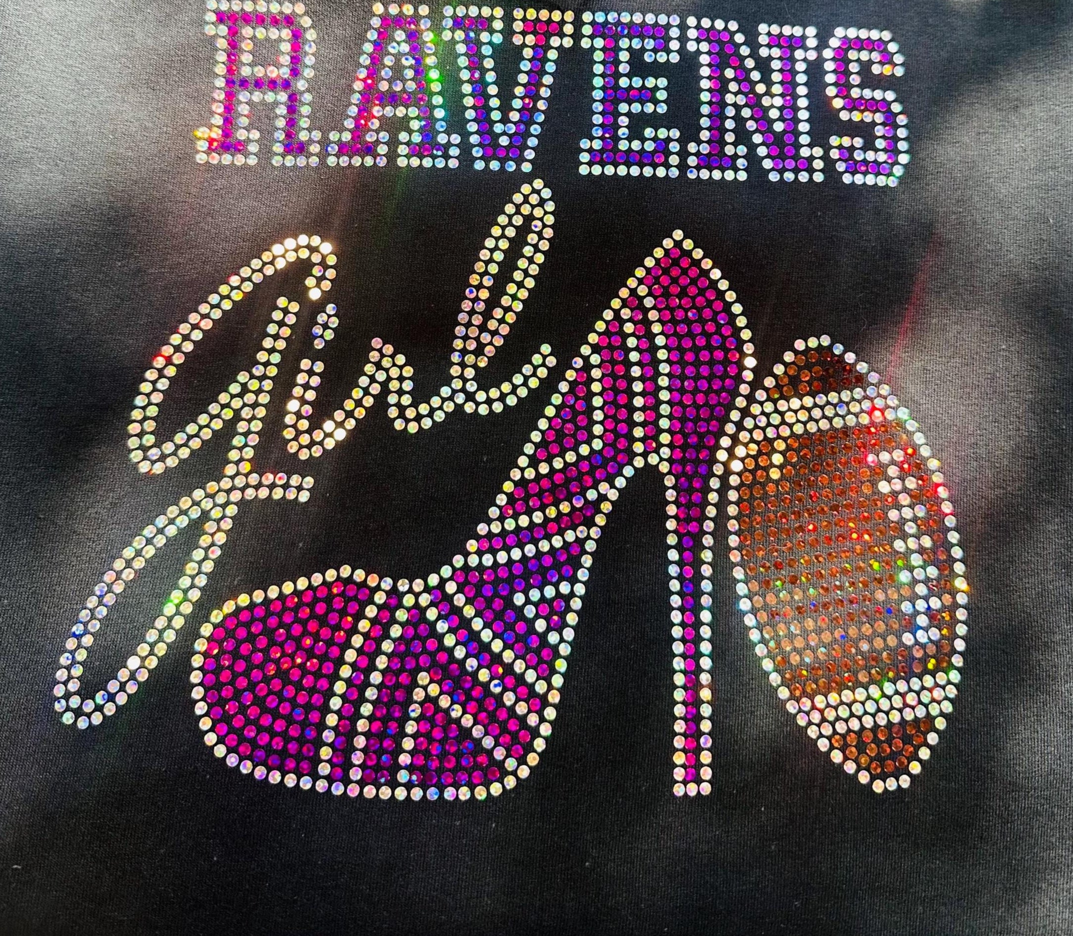 Personalized Baltimore Ravens Bling Tee, High Heel Shoe, Ravens Girl, Personalization Optional! Long sleeve and Sweatshirts! - Stitch N Bling