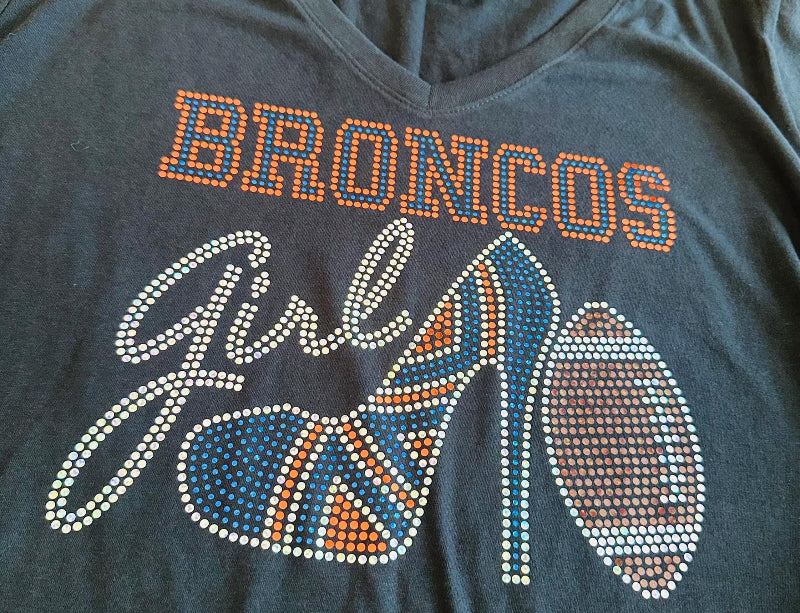 Personalized Denver Broncos Tee, High Heel Shoe, Broncos Girl, Personalization Optional! Long sleeve and Sweatshirts! - Stitch N Bling