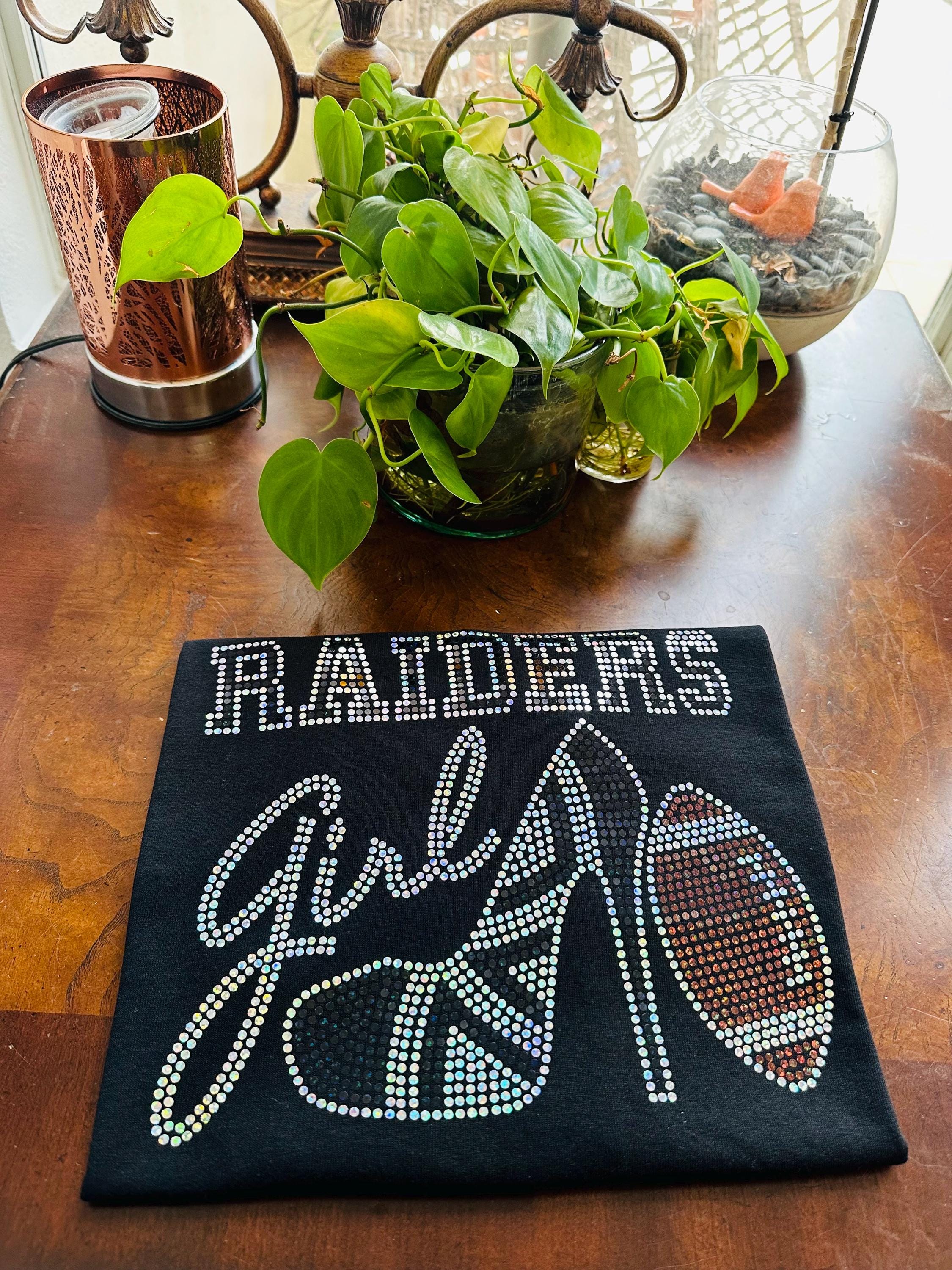 Las Vegas Raiders Bling Tee, High Heel Shoe, Raiders Girl, Personalization Optional! Long sleeve and Sweatshirts! - Stitch N Bling
