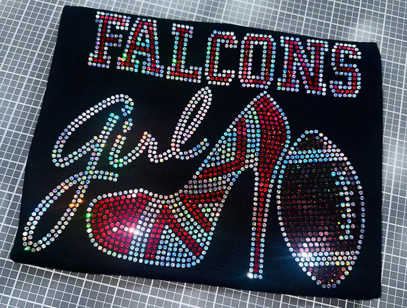 Personalized Atlanta Falcons Bling Tee, High Heel Shoe, Falcons Girl, Personalization Optional! Long sleeve and Sweatshirts! - Stitch N Bling