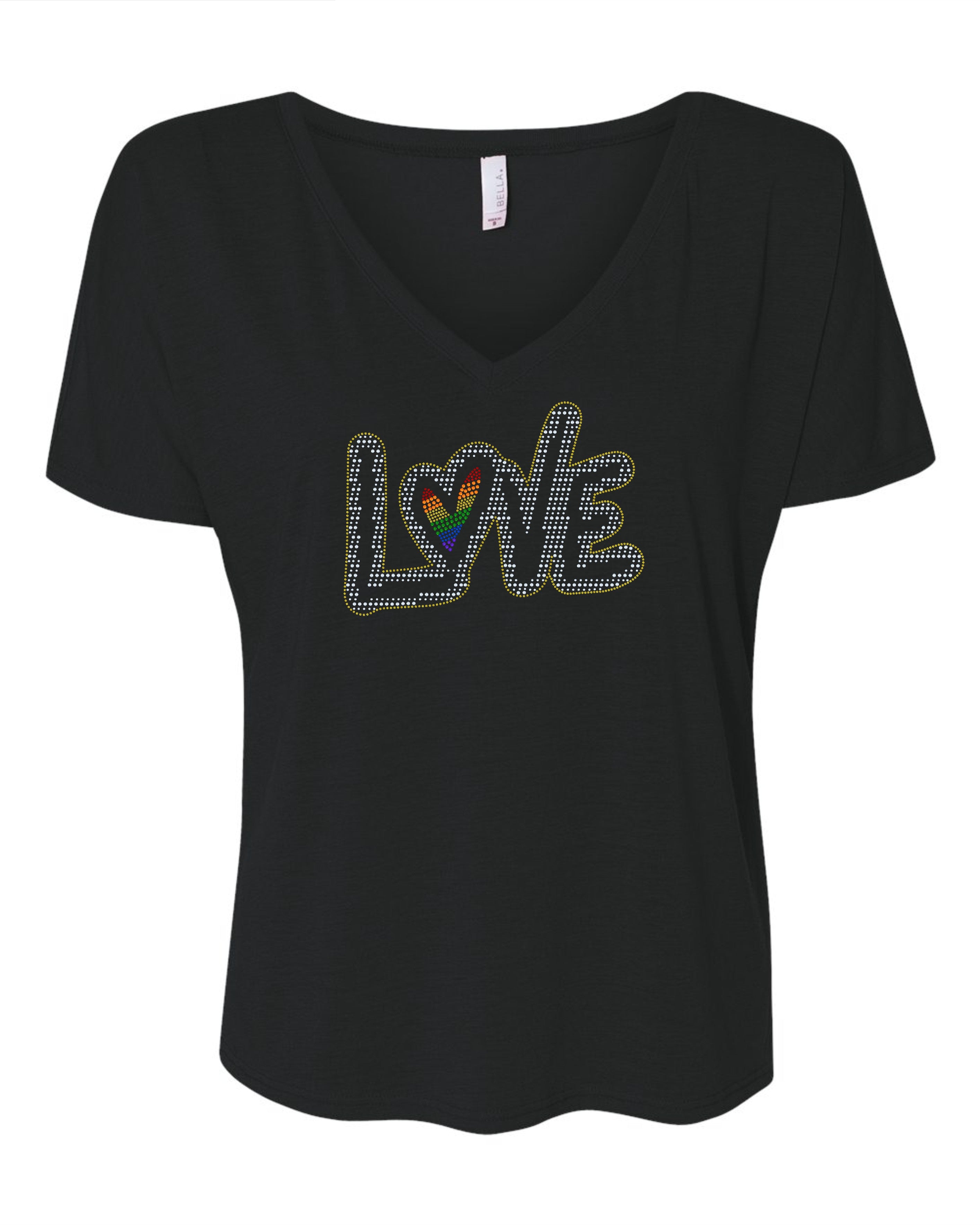 Shimmering LOVE Statement Tee, Love Loudly – Pride Bling Tee, Shining Love Pride Bling Shirt, Love in Color, LGBTQ Bling T-Shirt, Tank or Sweatshirt Available - Stitch N Bling