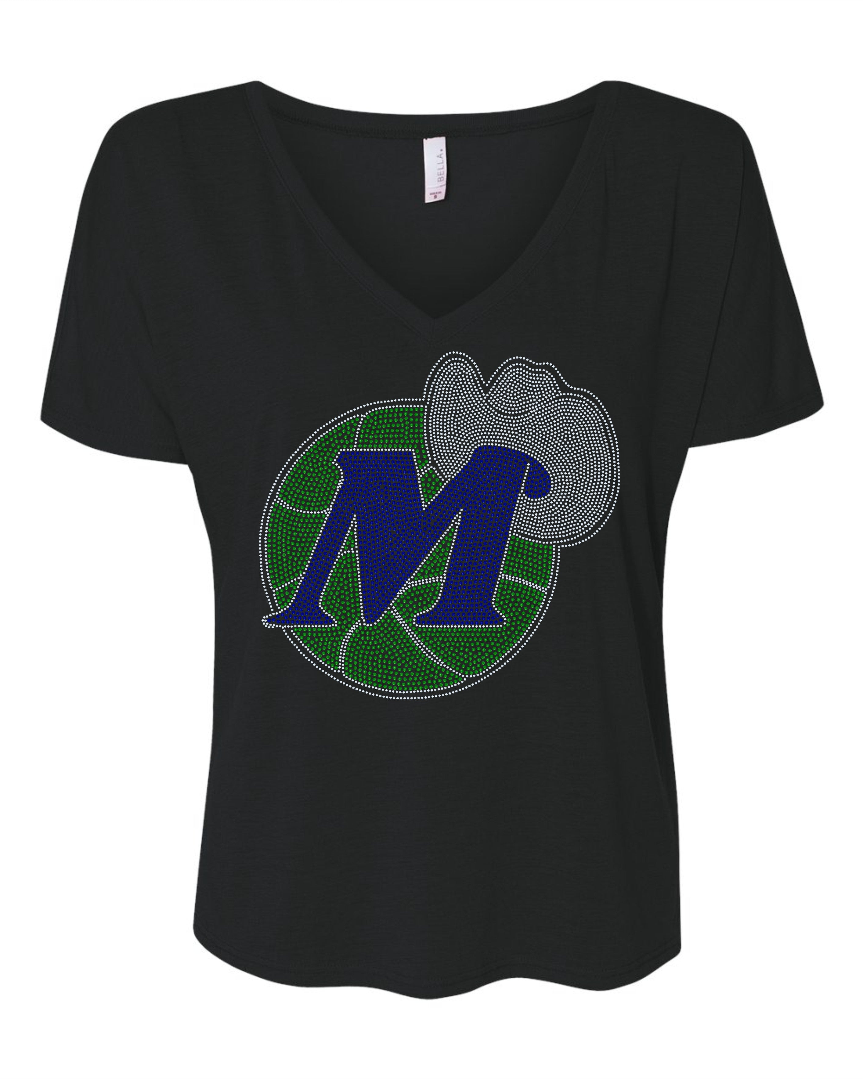 Dallas Mavericks Cowboy Hat Basketball Bling Apparel – Ladies V-Neck Tee, Unisex Crewneck, Ladies Long Sleeve V-Neck Shirt, Unisex Sweatshirt