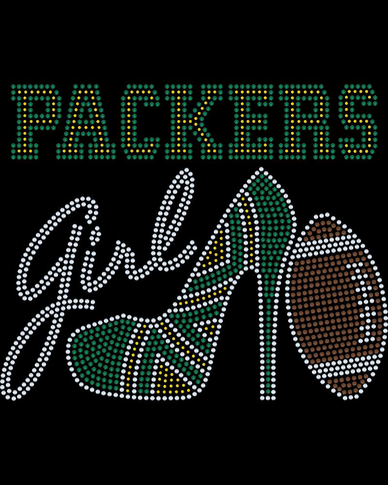 Green Bay Packers Girl High Heel Football Bling Apparel – Ladies V-Neck Tee, Unisex Crewneck, Ladies Long Sleeve V-Neck Shirt, Unisex Sweatshirt