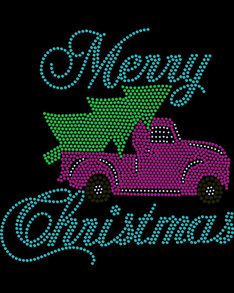 Merry Christmas Old Pink Truck with Christmas Tree Bling Apparel – Ladies V-Neck Tee, Unisex Crewneck, Ladies Long Sleeve V-Neck Shirt, Unisex Sweatshirt