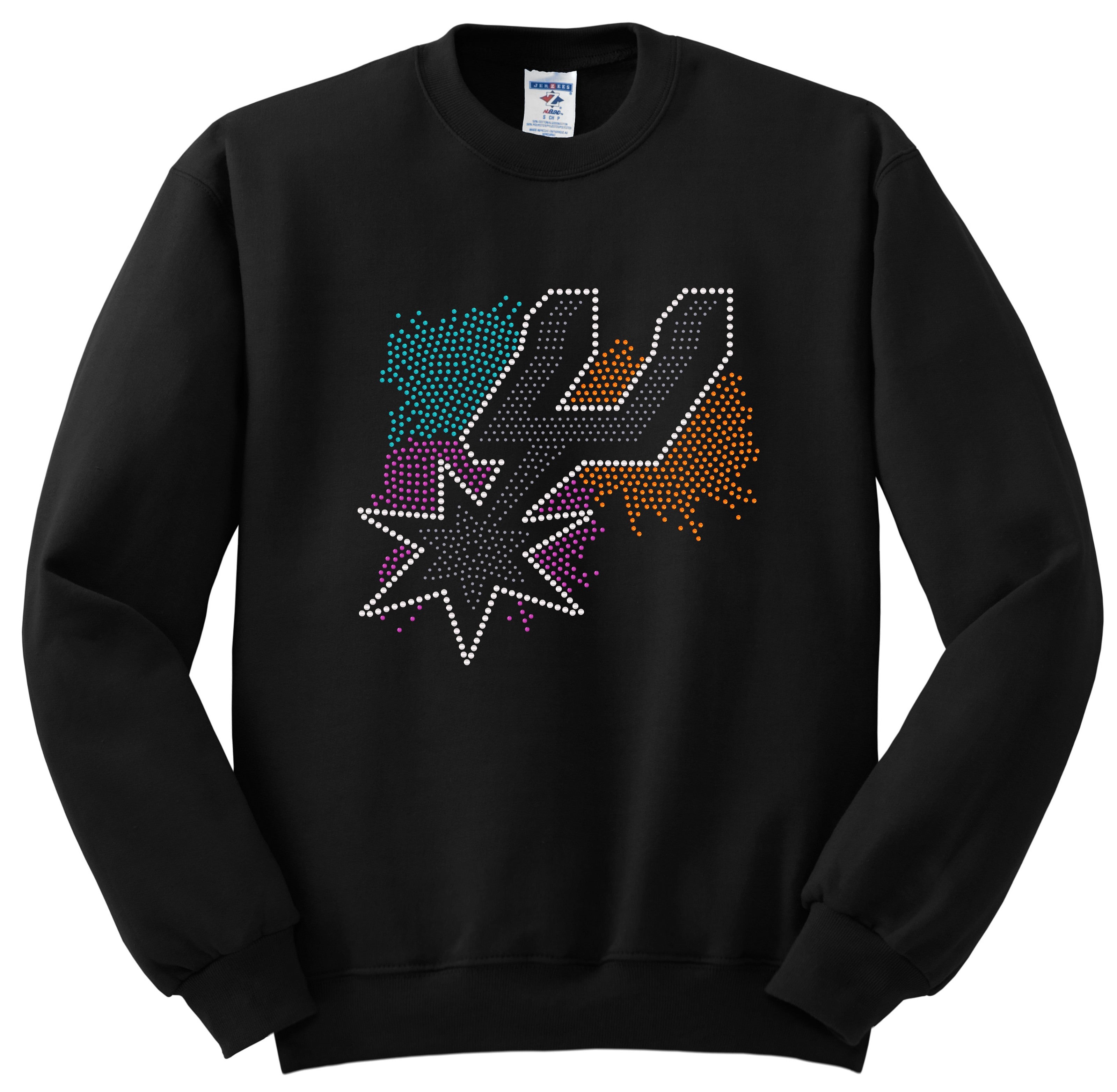 San Antonio Spurs Retro Pom Pom Basketball Bling Apparel – Ladies V-Neck Tee, Unisex Crewneck, Ladies Long Sleeve V-Neck Shirt, Unisex Sweatshirt