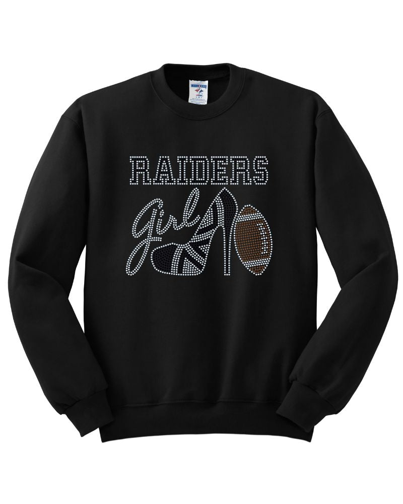 Las Vegas Raiders Girl High Heel Football Bling Apparel – Ladies V-Neck Tee, Unisex Crewneck, Ladies Long Sleeve V-Neck Shirt, Unisex Sweatshirt