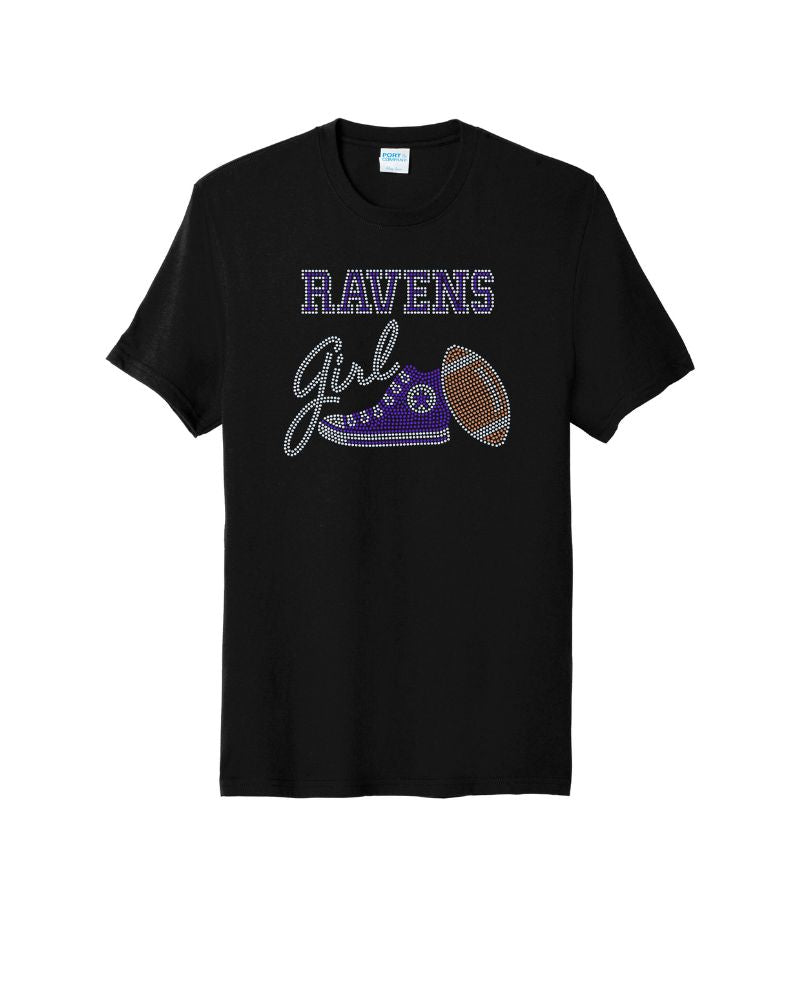 Baltimore Ravens Girl Tennis Shoe Football Bling Apparel -  Ladies V-Neck Tee, Unisex Crewneck, Ladies Long Sleeve V-Neck Shirt, Unisex Sweatshirt