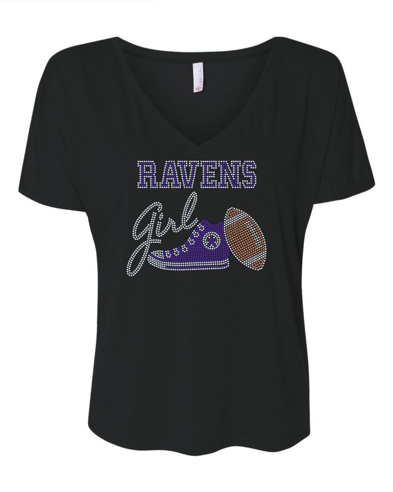 Baltimore Ravens Girl Tennis Shoe Football Bling Apparel -  Ladies V-Neck Tee, Unisex Crewneck, Ladies Long Sleeve V-Neck Shirt, Unisex Sweatshirt