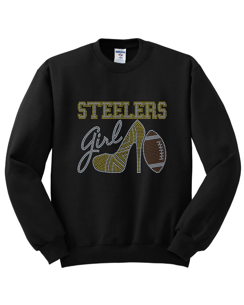 Pittsburgh Steelers Girl Tennis Shoe Football Bling Apparel -  Ladies V-Neck Tee, Unisex Crewneck, Ladies Long Sleeve V-Neck Shirt, Unisex Sweatshirt