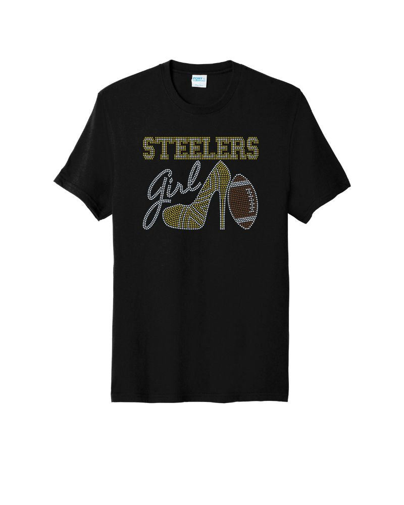 Pittsburgh Steelers Girl Tennis Shoe Football Bling Apparel -  Ladies V-Neck Tee, Unisex Crewneck, Ladies Long Sleeve V-Neck Shirt, Unisex Sweatshirt