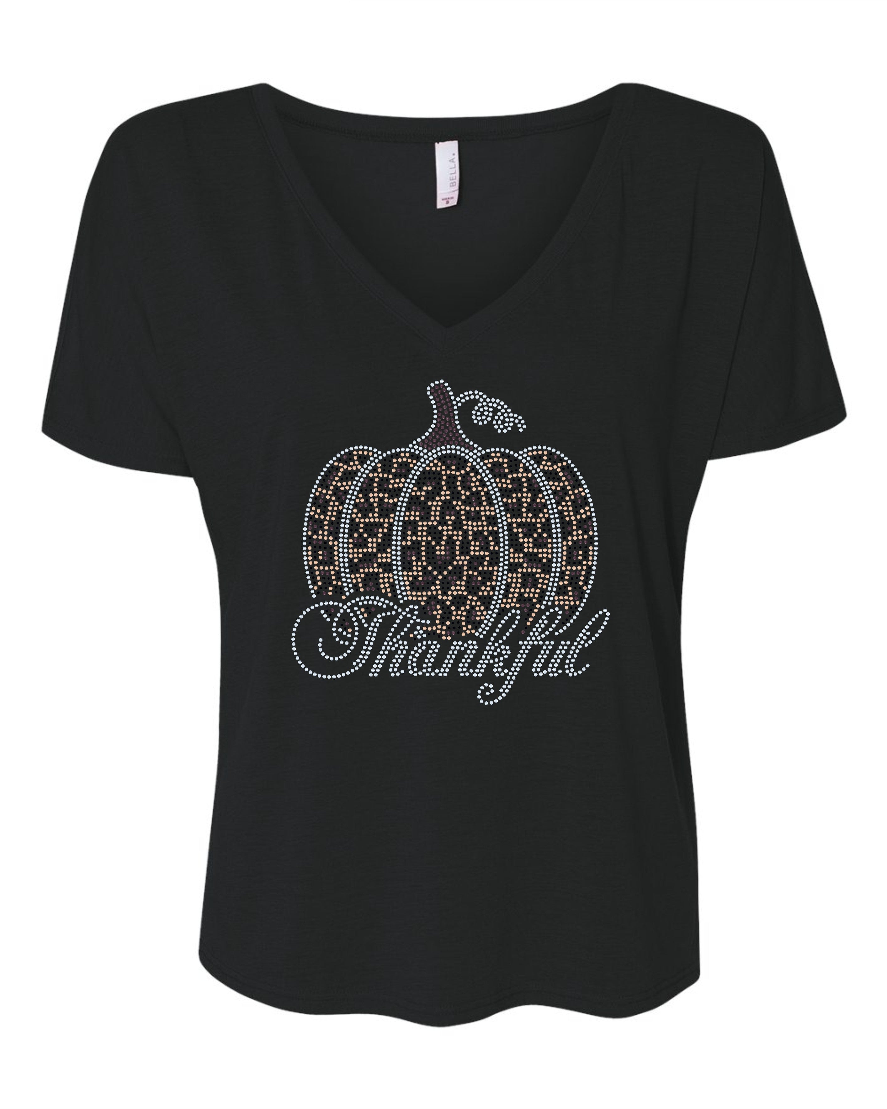Thankful Leopard Pumpkin Bling Apparel – Ladies V-Neck Tee, Unisex Crewneck, Ladies Long Sleeve V-Neck Shirt, Unisex Sweatshirt