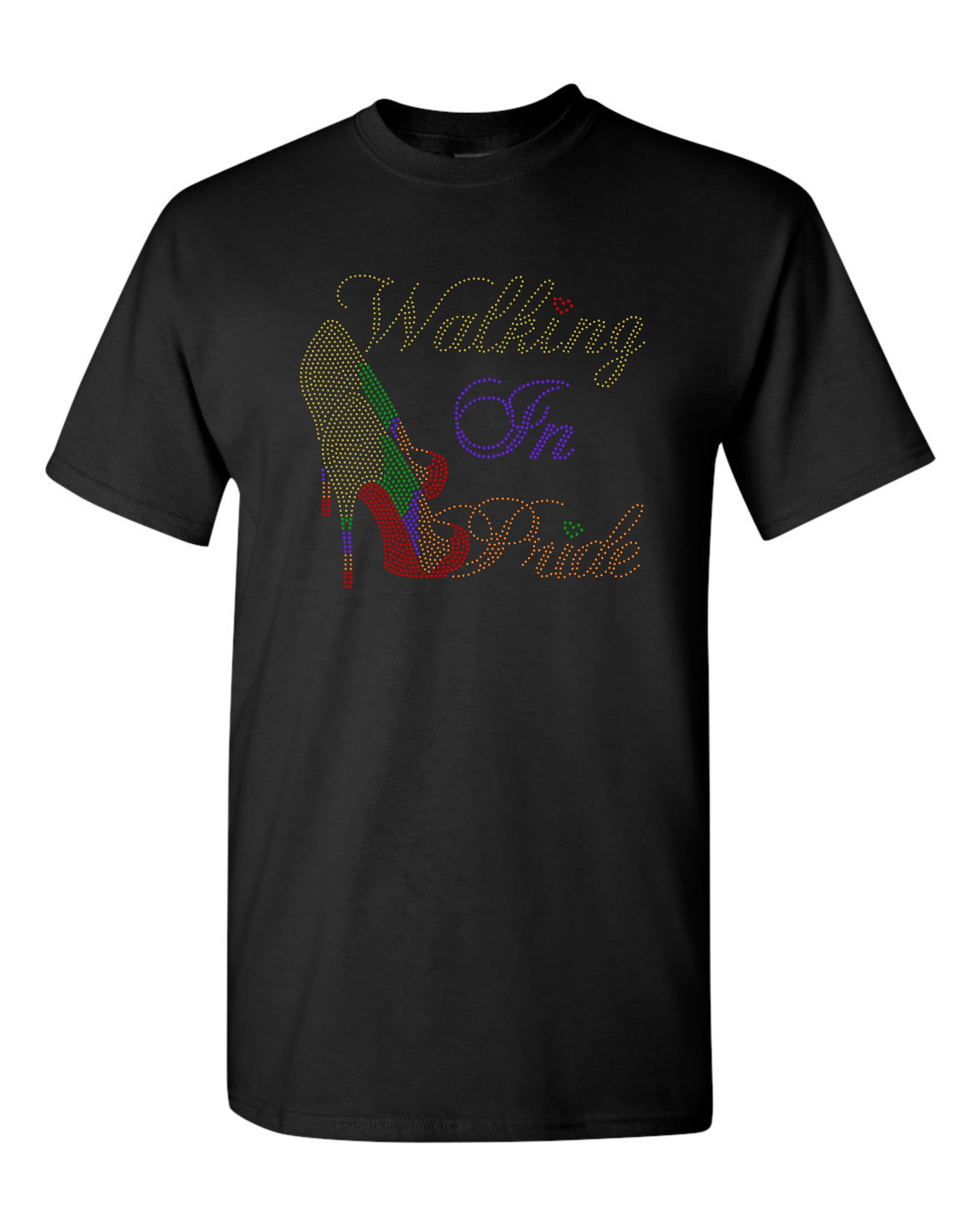 Walking in Pride Bling Tee, Sparkling Pride Bling T-Shirt, Pride High Heel Tee, Tank or Sweatshirt Available (Copy) - Stitch N Bling