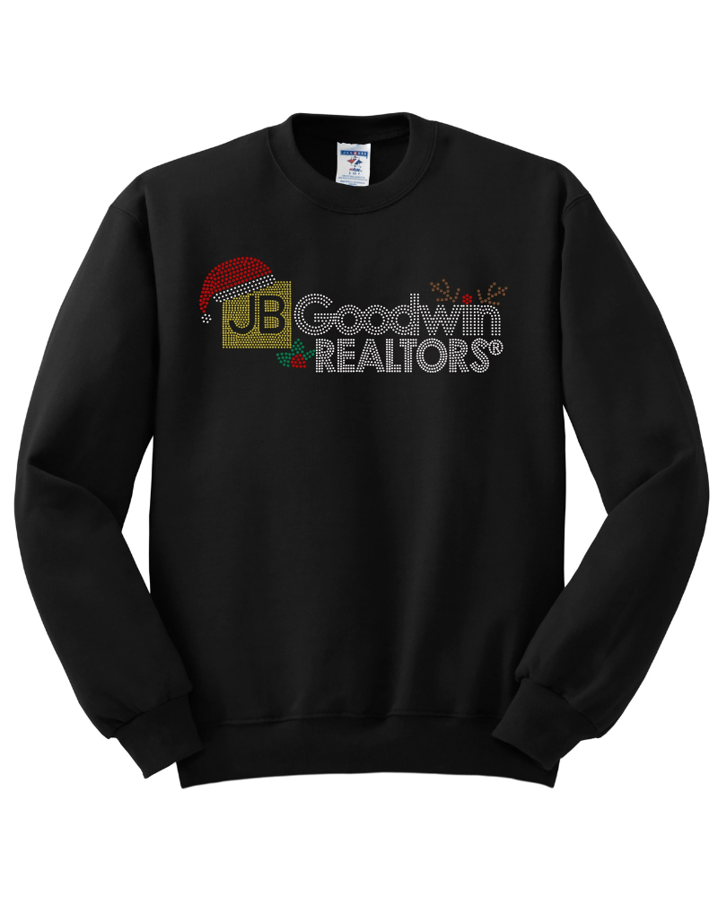 JB Goodwin REALTORS Christmas Bling Apparel – Ladies Polo, Ladies V-Neck Tee, Unisex Crewneck, Ladies Long Sleeve V-Neck Shirt, Unisex Sweatshirt