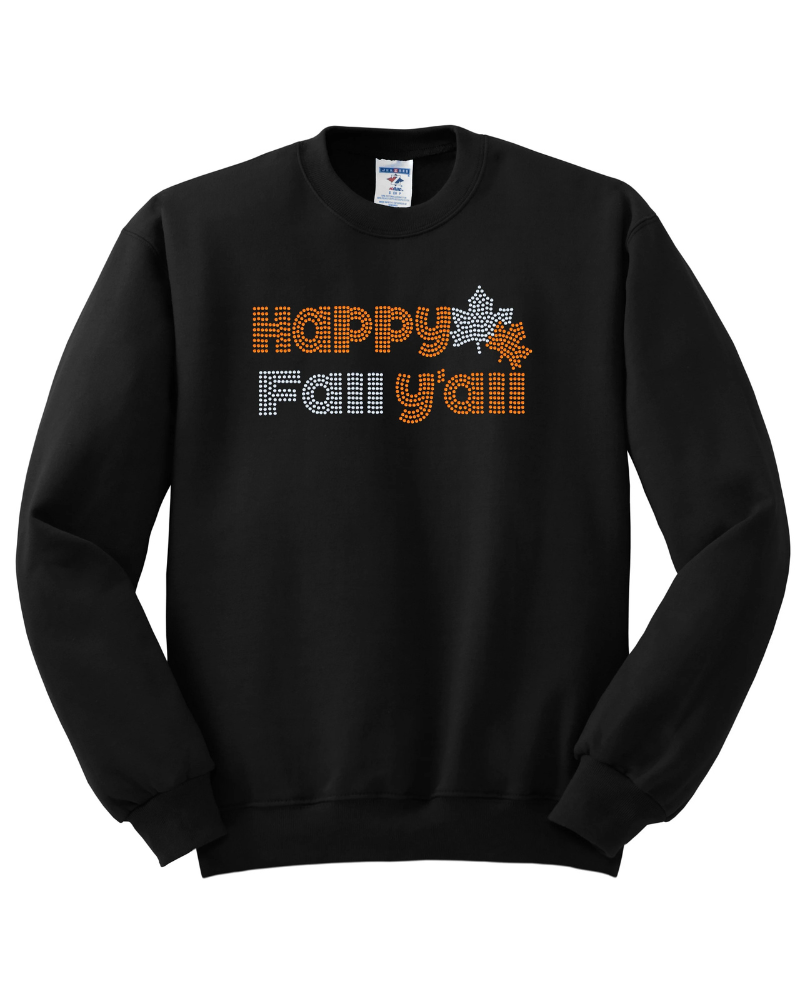 Happy Fall Y'all Bling Apparel – Ladies V-Neck Tee, Unisex Crewneck, Ladies Long Sleeve V-Neck Shirt, Unisex Sweatshirt