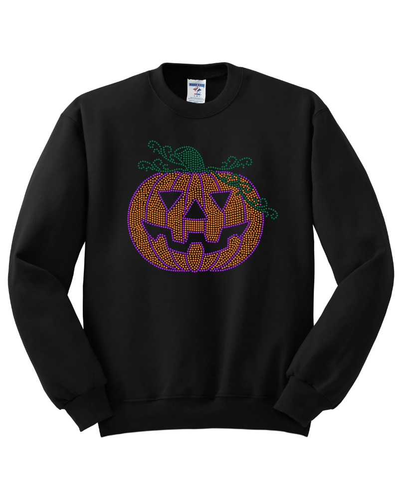 Mr. Jack O Lantern Pumpkin Bling Apparel – Ladies V-Neck Tee, Unisex Crewneck, Ladies Long Sleeve V-Neck Shirt, Unisex Sweatshirt