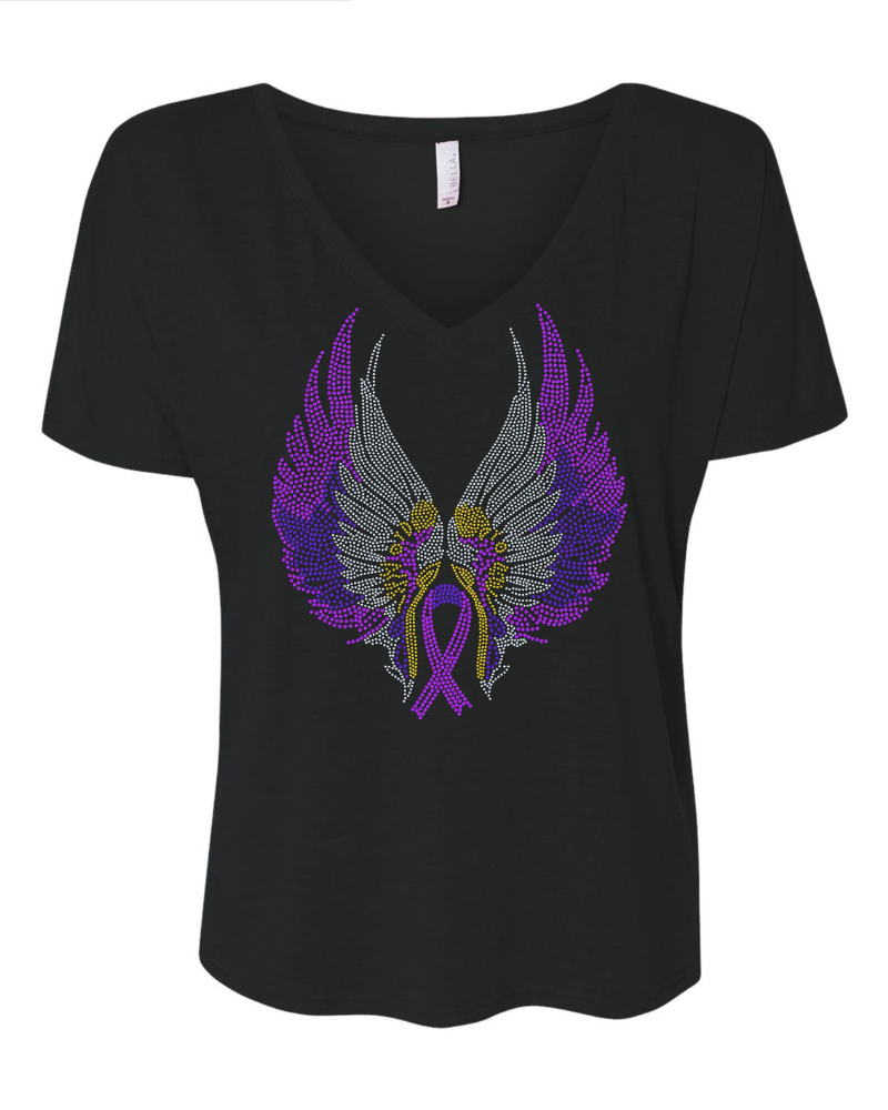 Alzheimer Butterfly Bling Apparel – Ladies V-Neck Tee, Unisex Crewneck, Ladies Long Sleeve V-Neck Shirt, Unisex Sweatshirt