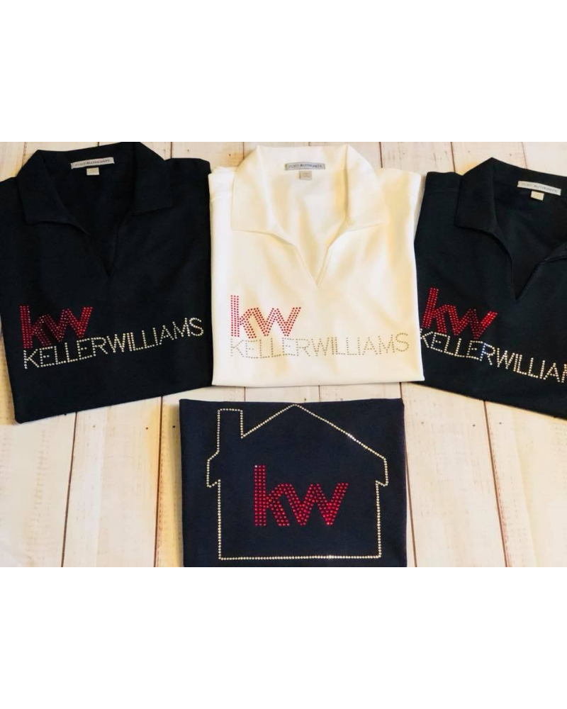 Keller Williams KW Real Estate REALTOR Bling Polo Apparel – Ladies V-Neck Tee, Unisex Crewneck, Ladies Long Sleeve V-Neck Shirt, Unisex Sweatshirt