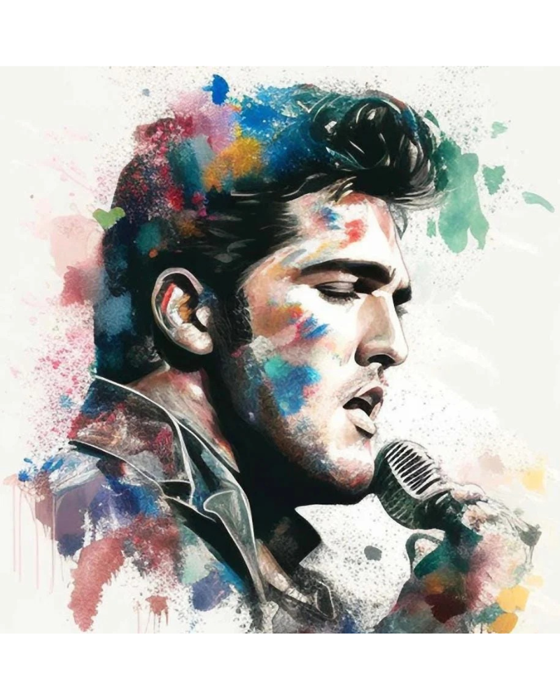 Elvis Presley Portrait Watercolor Apparel – Ladies V-Neck Tee, Unisex Crewneck, Ladies Long Sleeve V-Neck Shirt, Unisex Sweatshirt