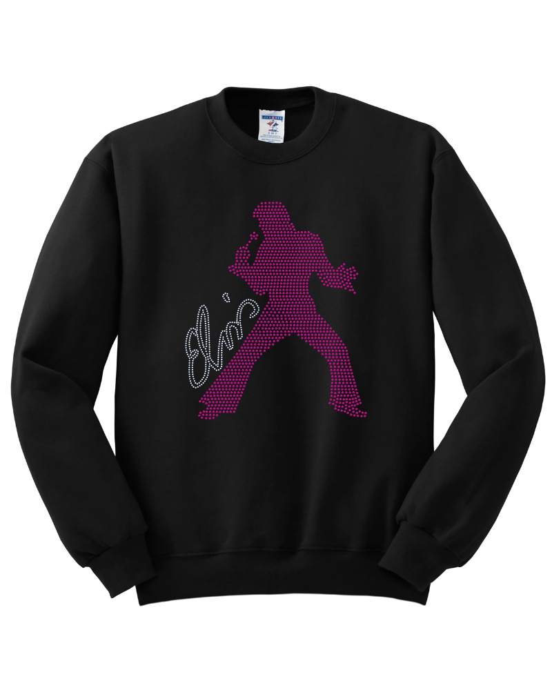 Elvis Presley Silhouette Hot Pink Bling Apparel – Ladies V-Neck Tee, Unisex Crewneck, Ladies Long Sleeve V-Neck Shirt, Unisex Sweatshirt