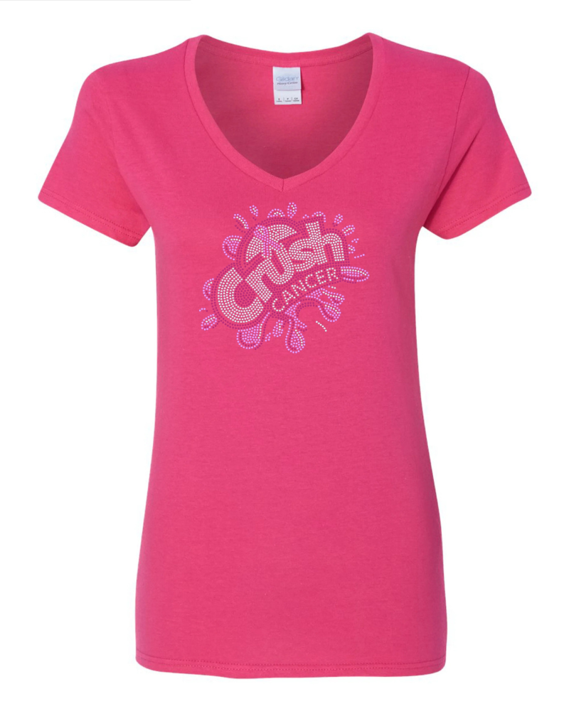 Crush Breast Cancer Awareness Apparel – Ladies V-Neck Tee, Unisex Crewneck, Ladies Long Sleeve V-Neck Shirt, Unisex Sweatshirt